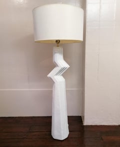 Rare large postmodern American textured plaster zig zag floor lamp, 1980s