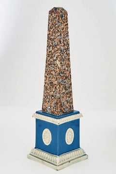Rare Large Ralph Wood Blue Pearlware Pottery Obelisks, circa 1790