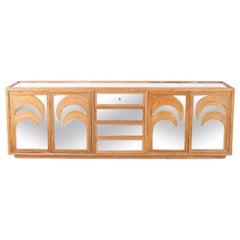 Rare large rattan and mirrored credenza