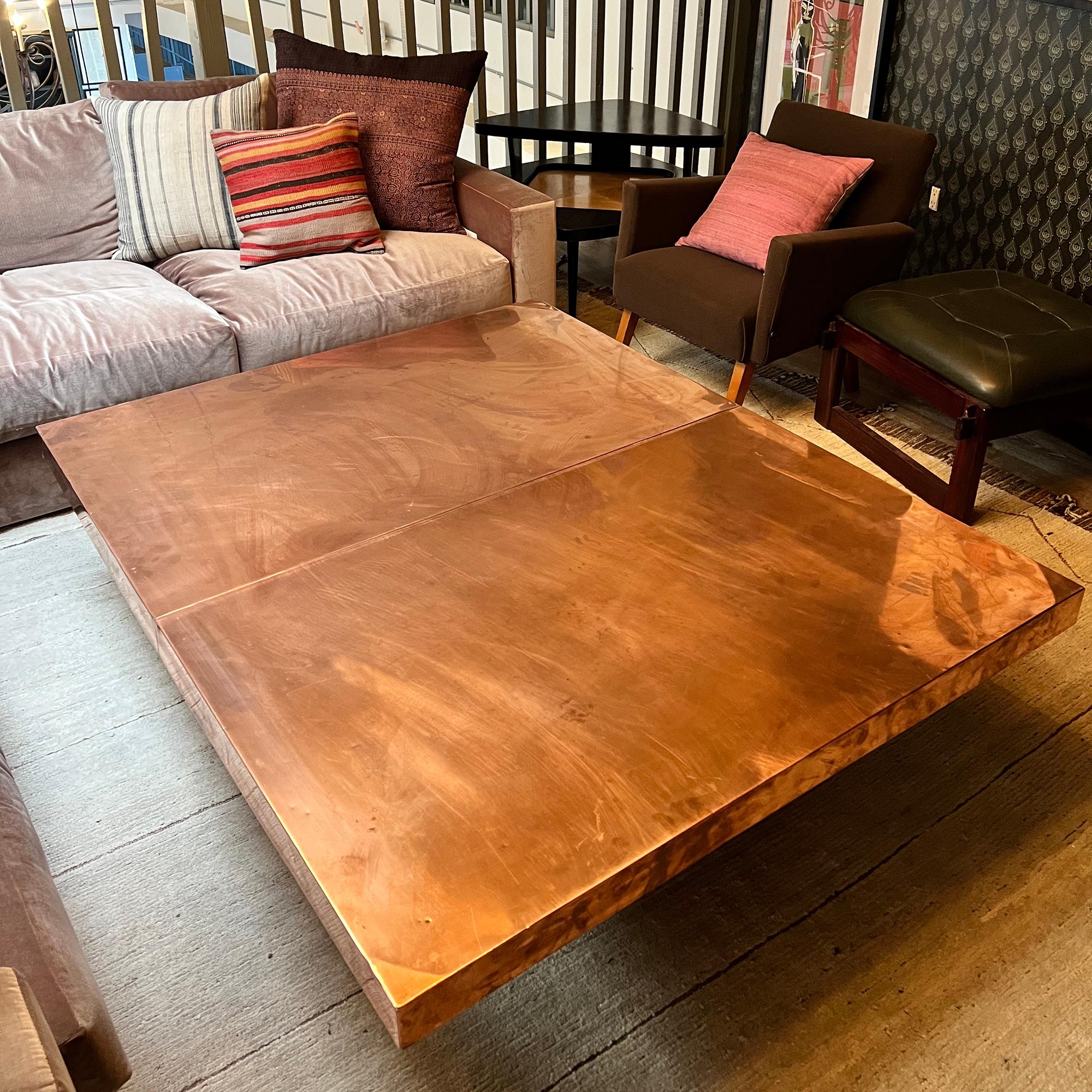 Rare Large Rectangle Copper Clad Coffee Table with Wooden Base 1