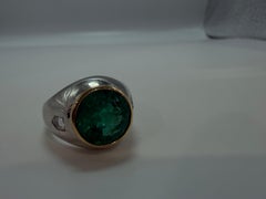 Rare large round emerald diamond ring unisex 18KT