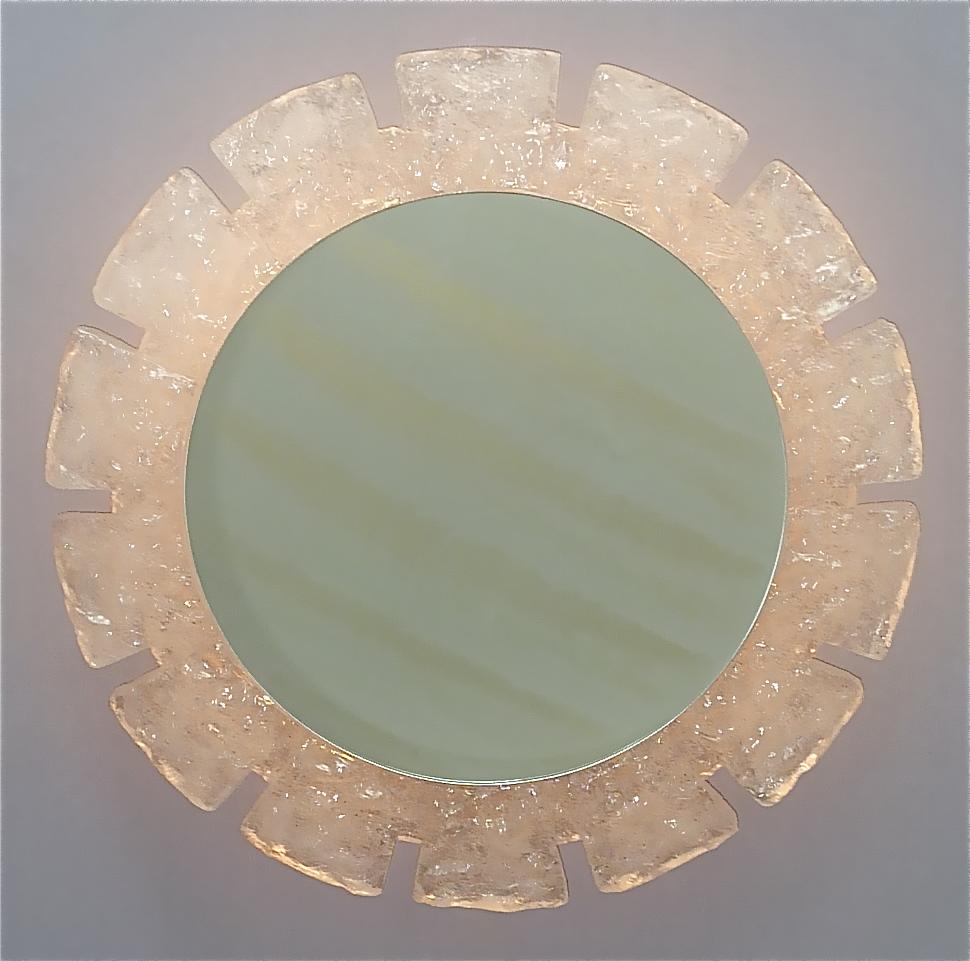 Rare Large Round Illuminated Hillebrand Wall Mirror Acrylic Ice Glass Optic 1970 9