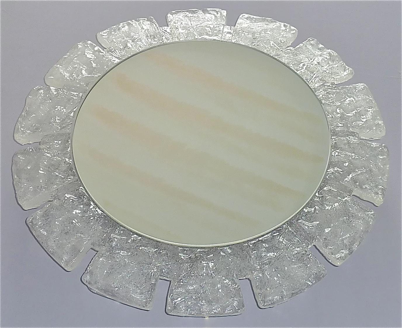 Mid-Century Modern Rare Large Round Illuminated Hillebrand Wall Mirror Acrylic Ice Glass Optic 1970