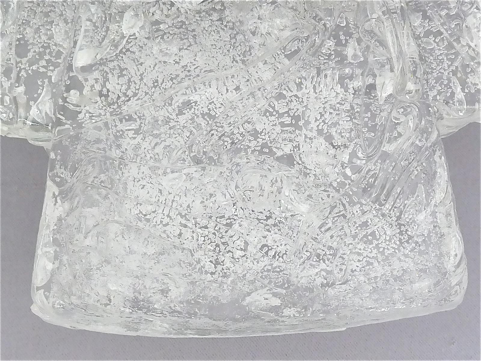 German Rare Large Round Illuminated Hillebrand Wall Mirror Acrylic Ice Glass Optic 1970