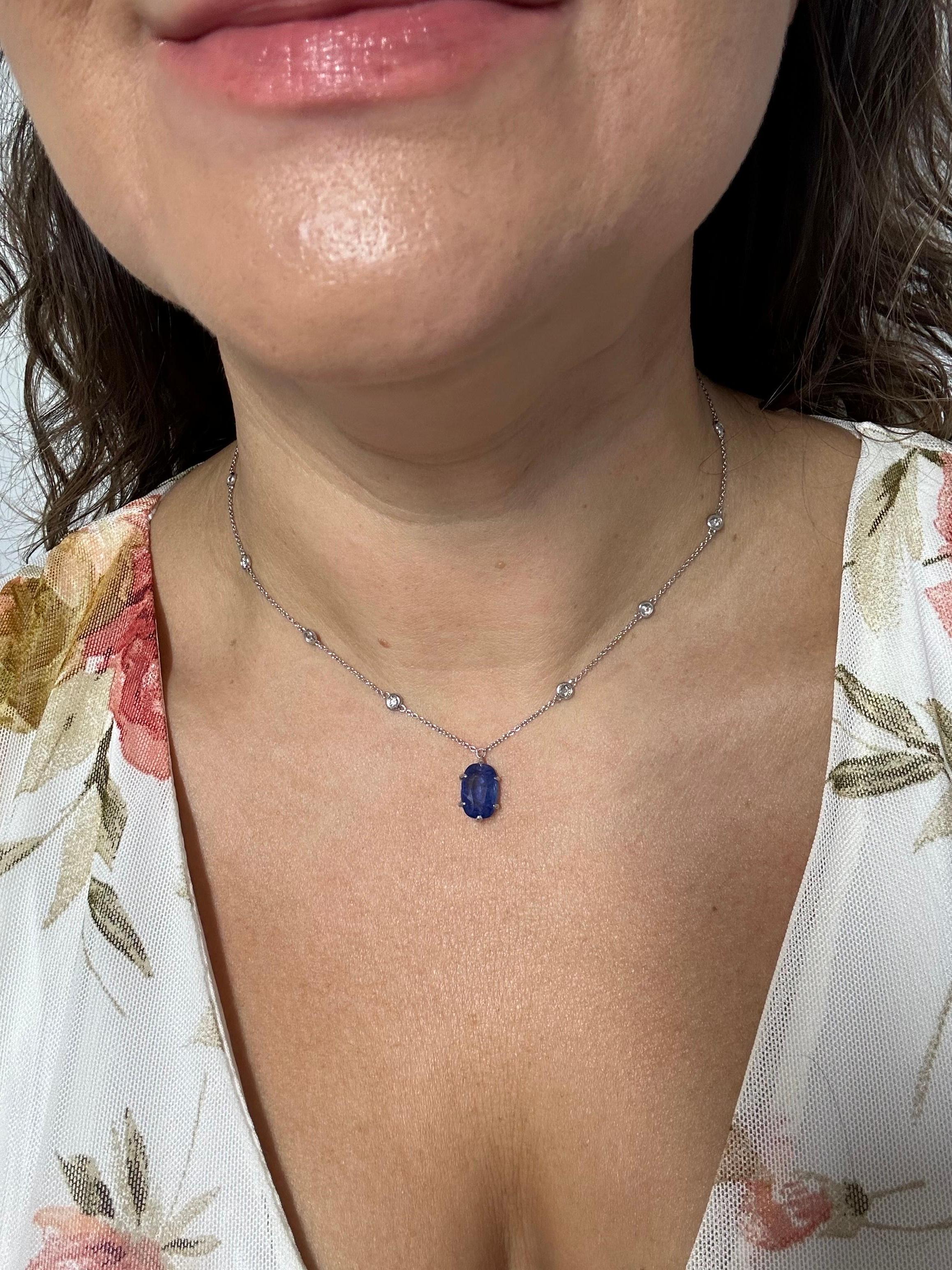 Rare Large Sapphire Diamond Pendant Necklace by the Yard 14kt 5.14ct Sapphire For Sale 1