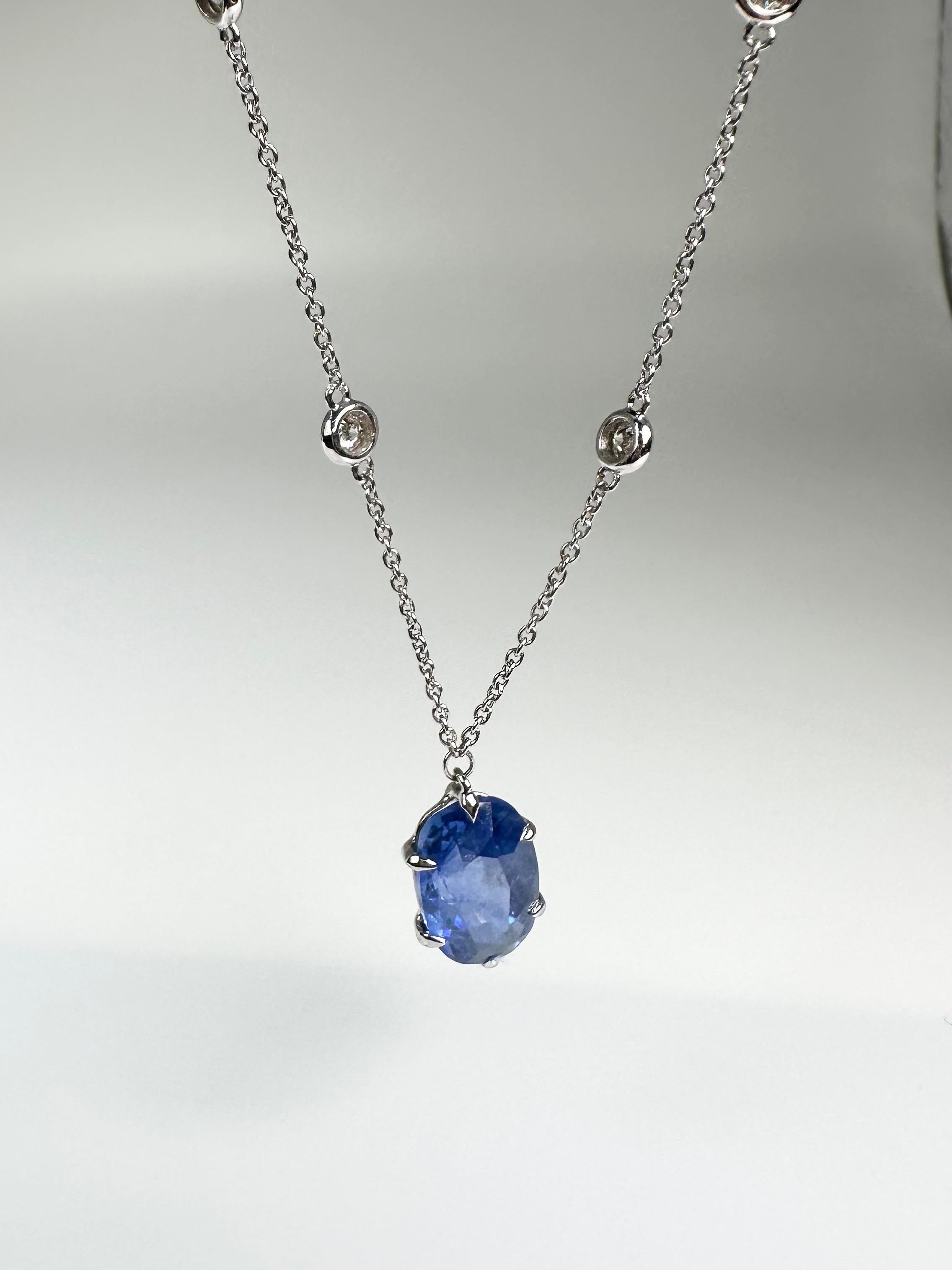 Rare Large Sapphire Diamond Pendant Necklace by the Yard 14kt 5.14ct Sapphire For Sale 2
