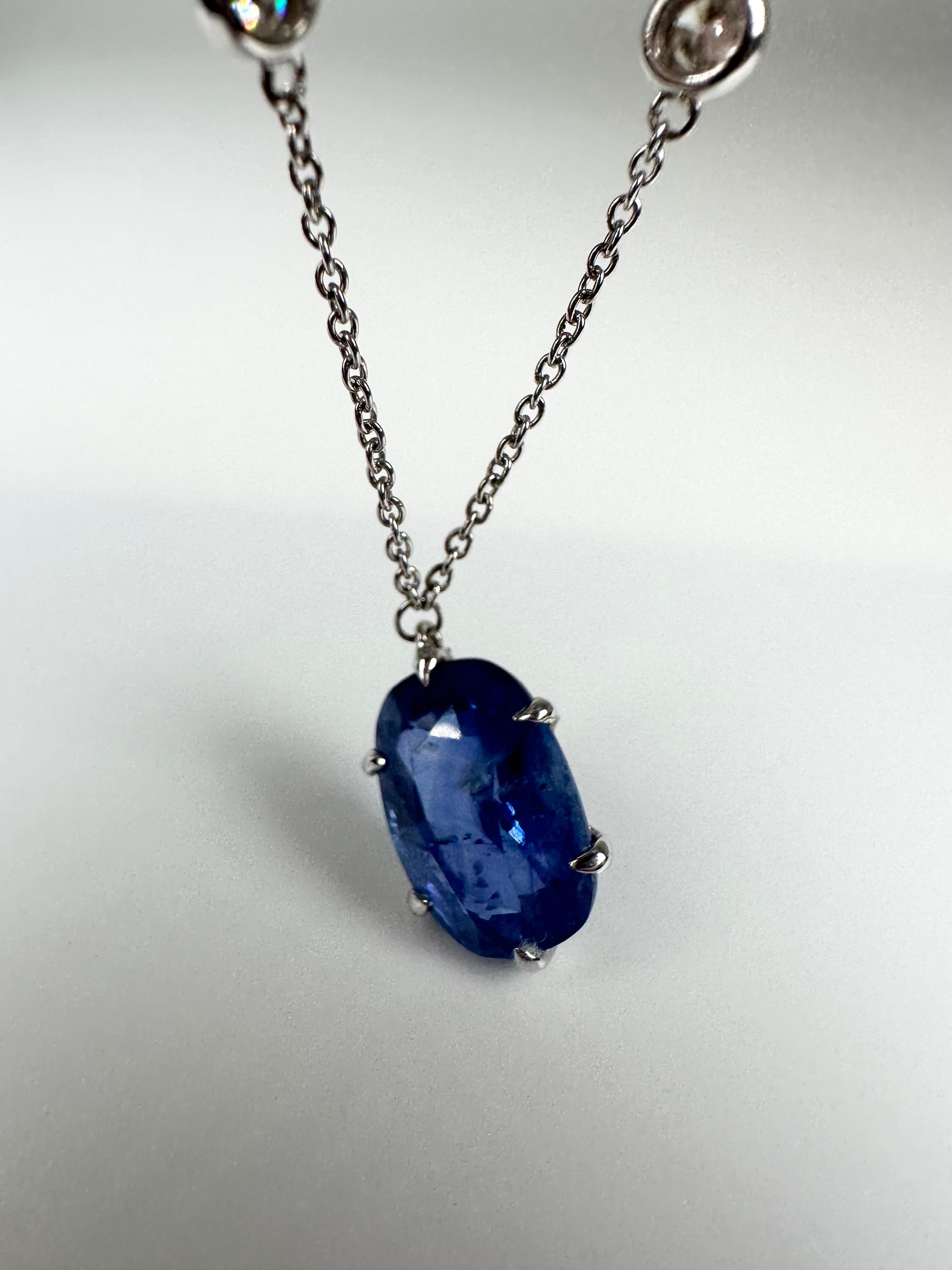 Rare Large Sapphire Diamond Pendant Necklace by the Yard 14kt 5.14ct Sapphire For Sale 3
