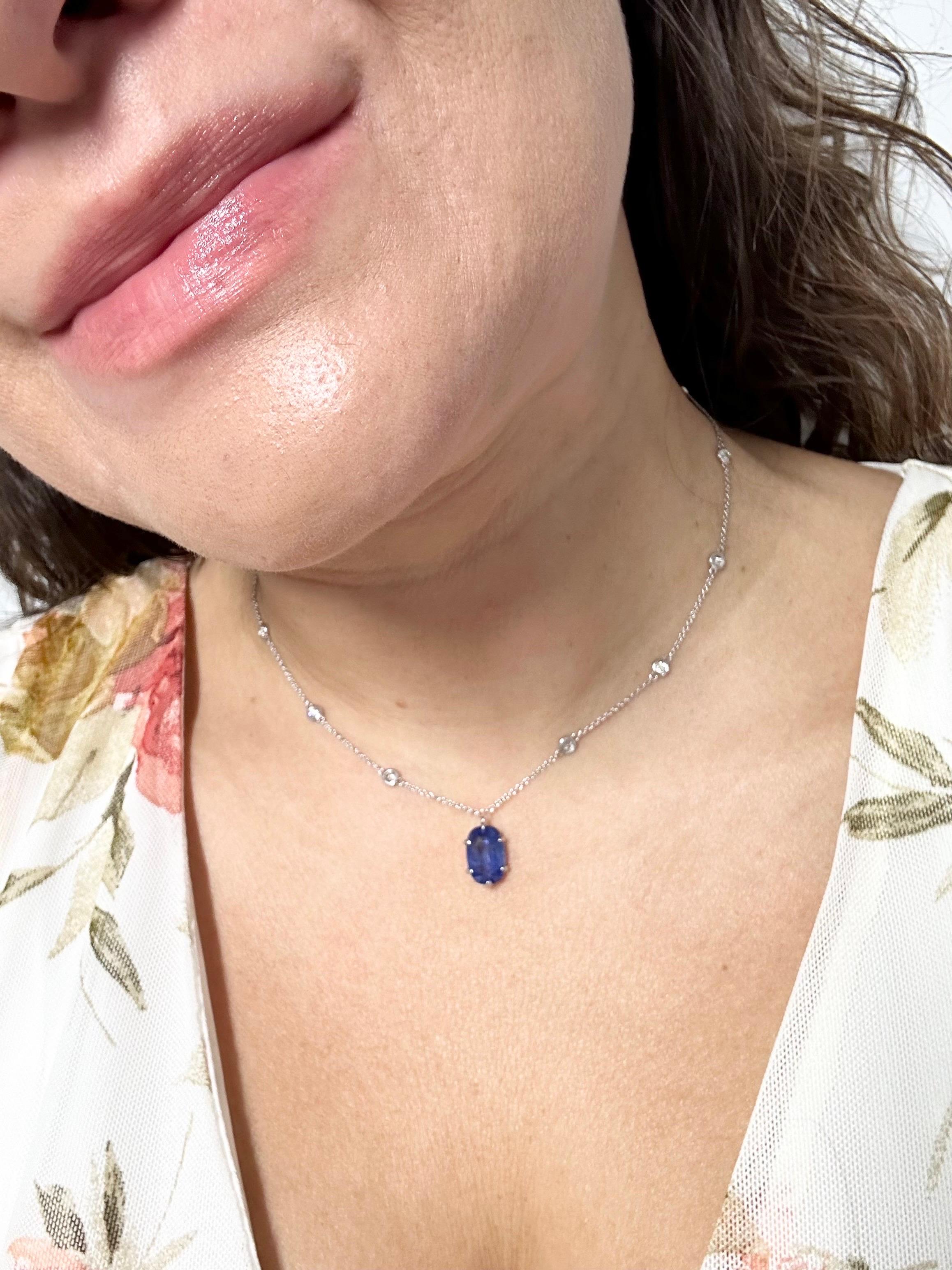Rare Large Sapphire Diamond Pendant Necklace by the Yard 14kt 5.14ct Sapphire For Sale 4