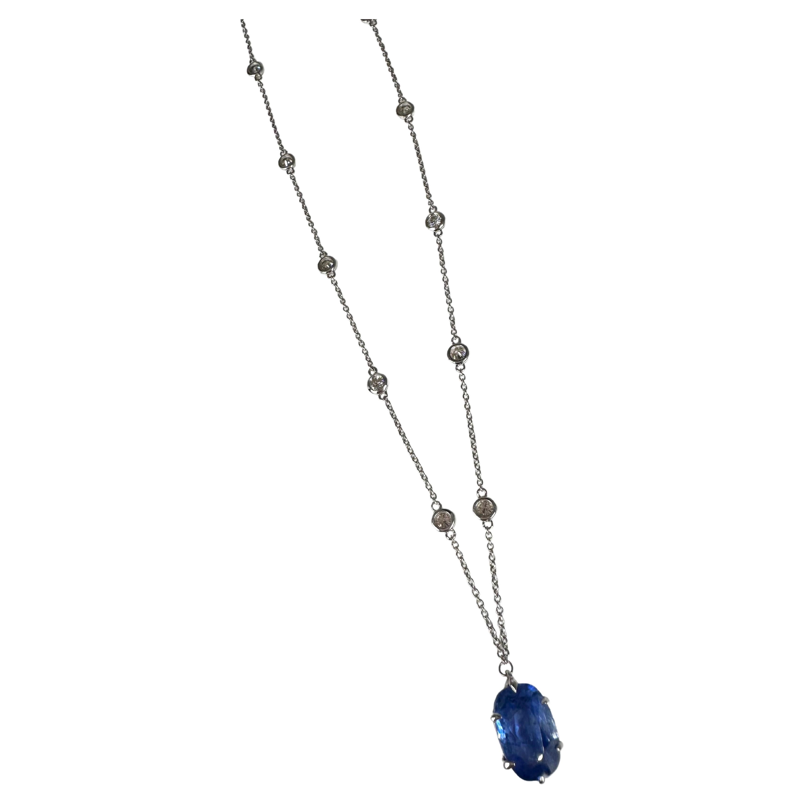 Rare Large Sapphire Diamond Pendant Necklace by the Yard 14kt 5.14ct Sapphire For Sale