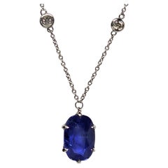 RARA Collana con zaffiro grande e diamante da un metro 14KT 5,14ct zaffiro