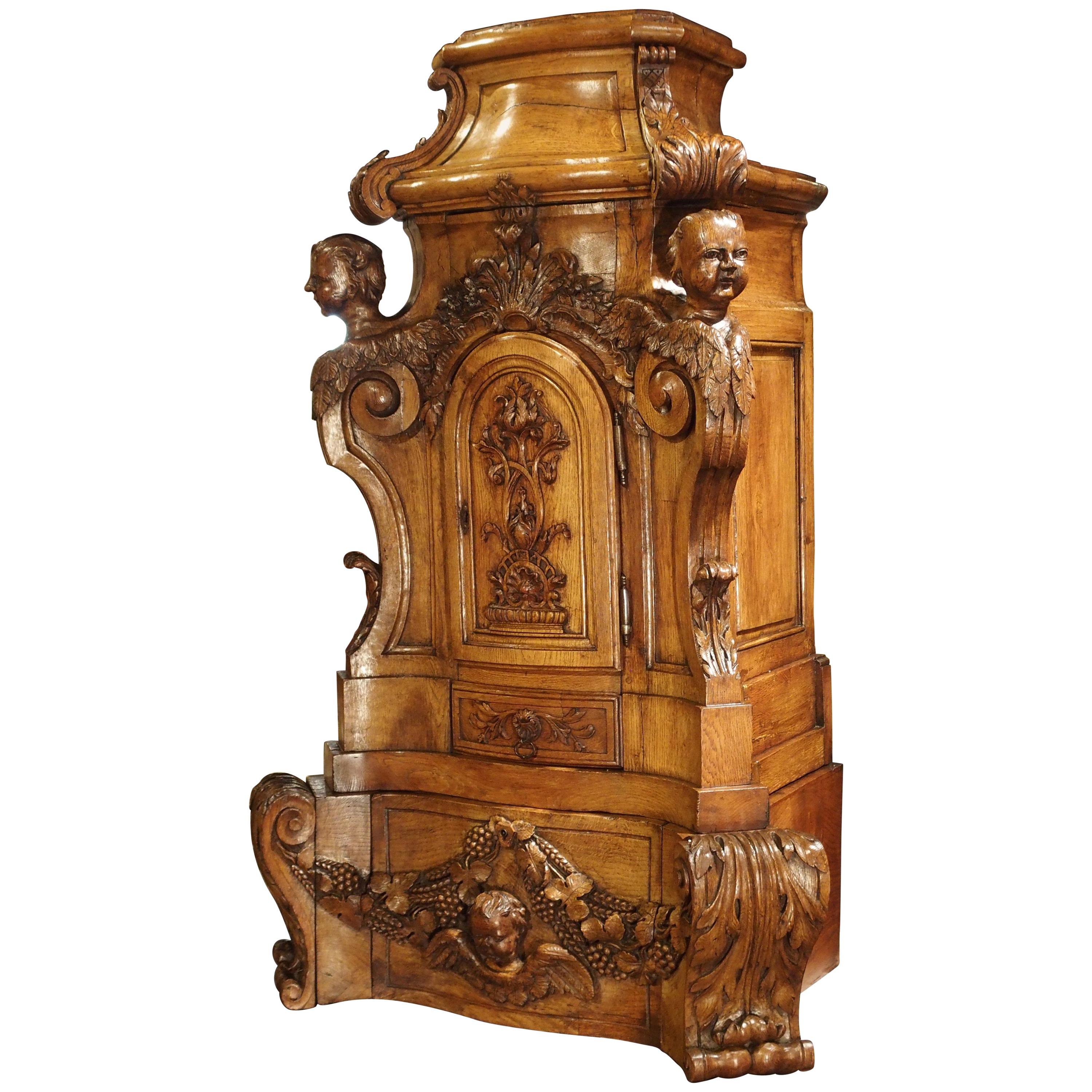 Rare Large Scale 17th Century Oak Sacristy Cabinet from France