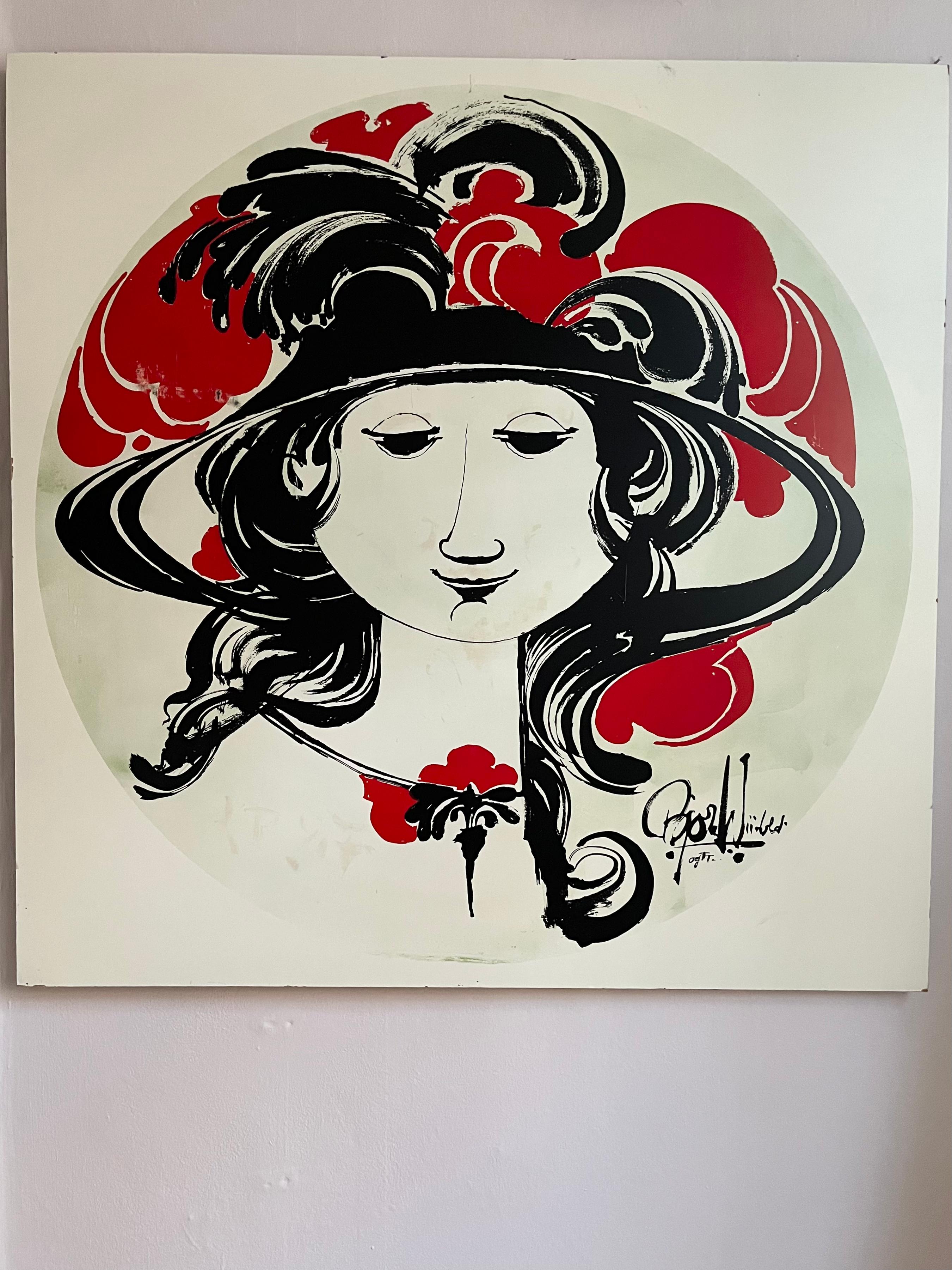 Rare large scale silk screen print mounted on wood by Danish Bjørn Wiinblad For Sale 8