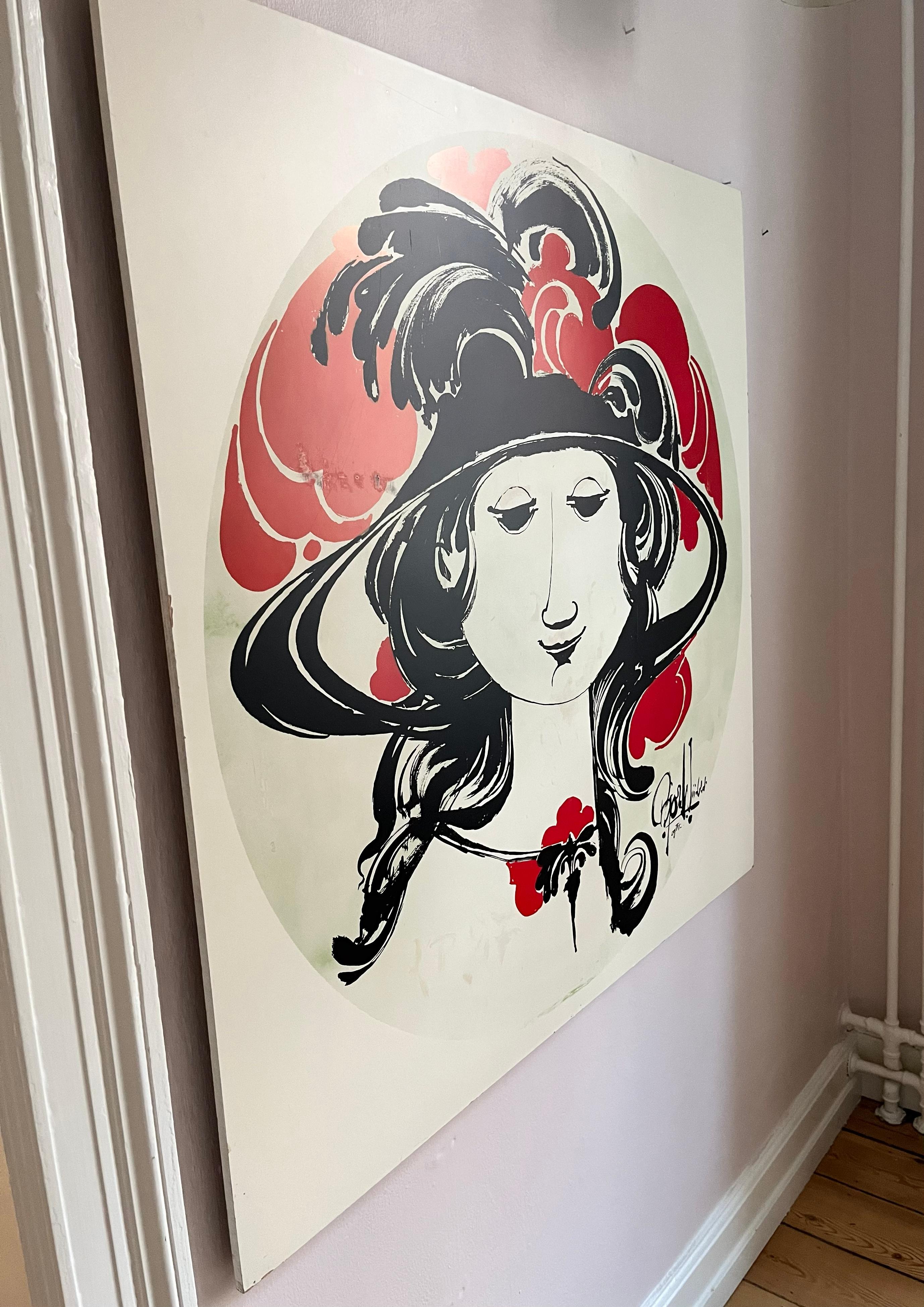 Rare large scale silk screen print mounted on wood by Danish Bjørn Wiinblad For Sale 3
