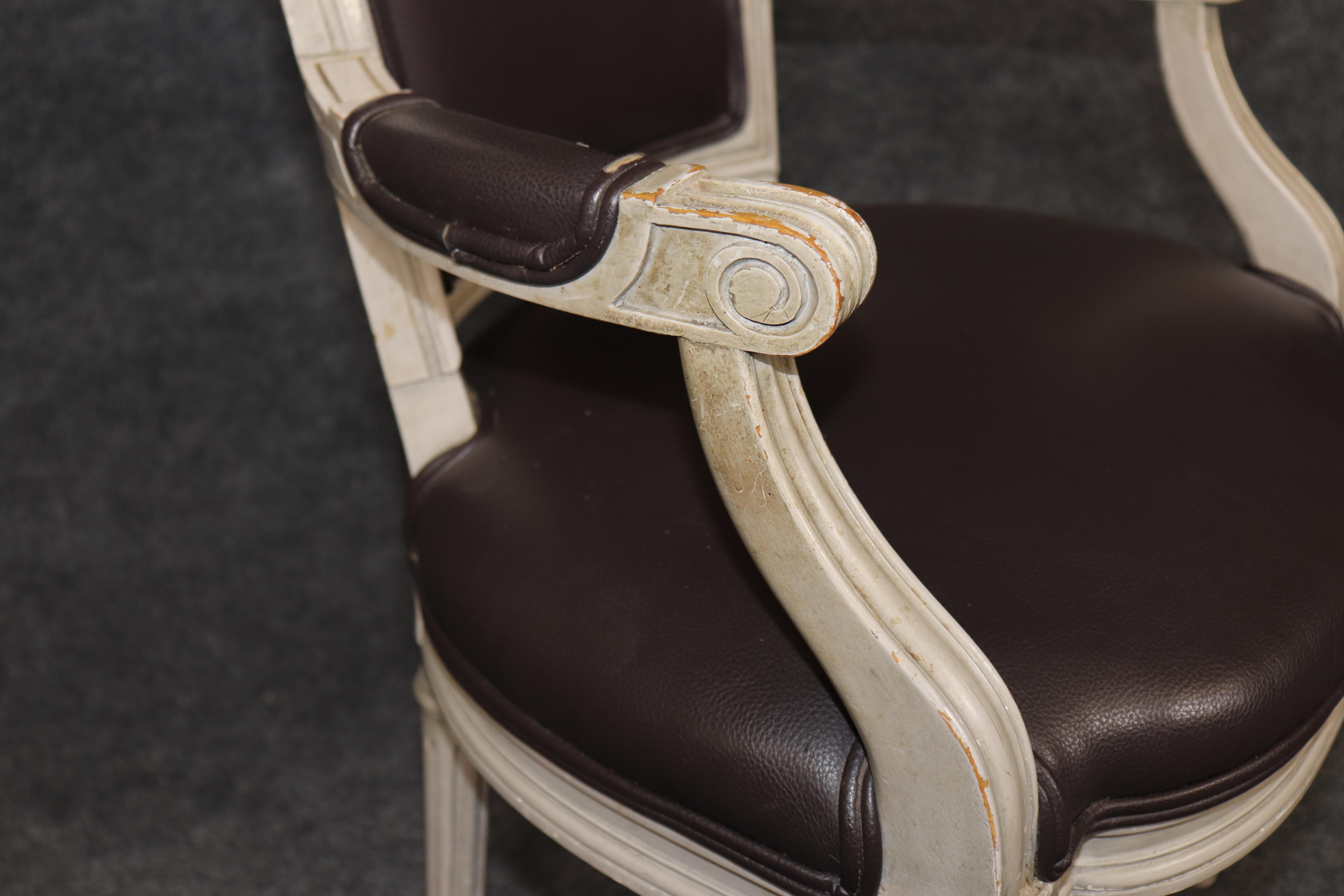 Rare Large Set of 10 Distressed Maison Jansen Style Painted Dining Chairs For Sale 4