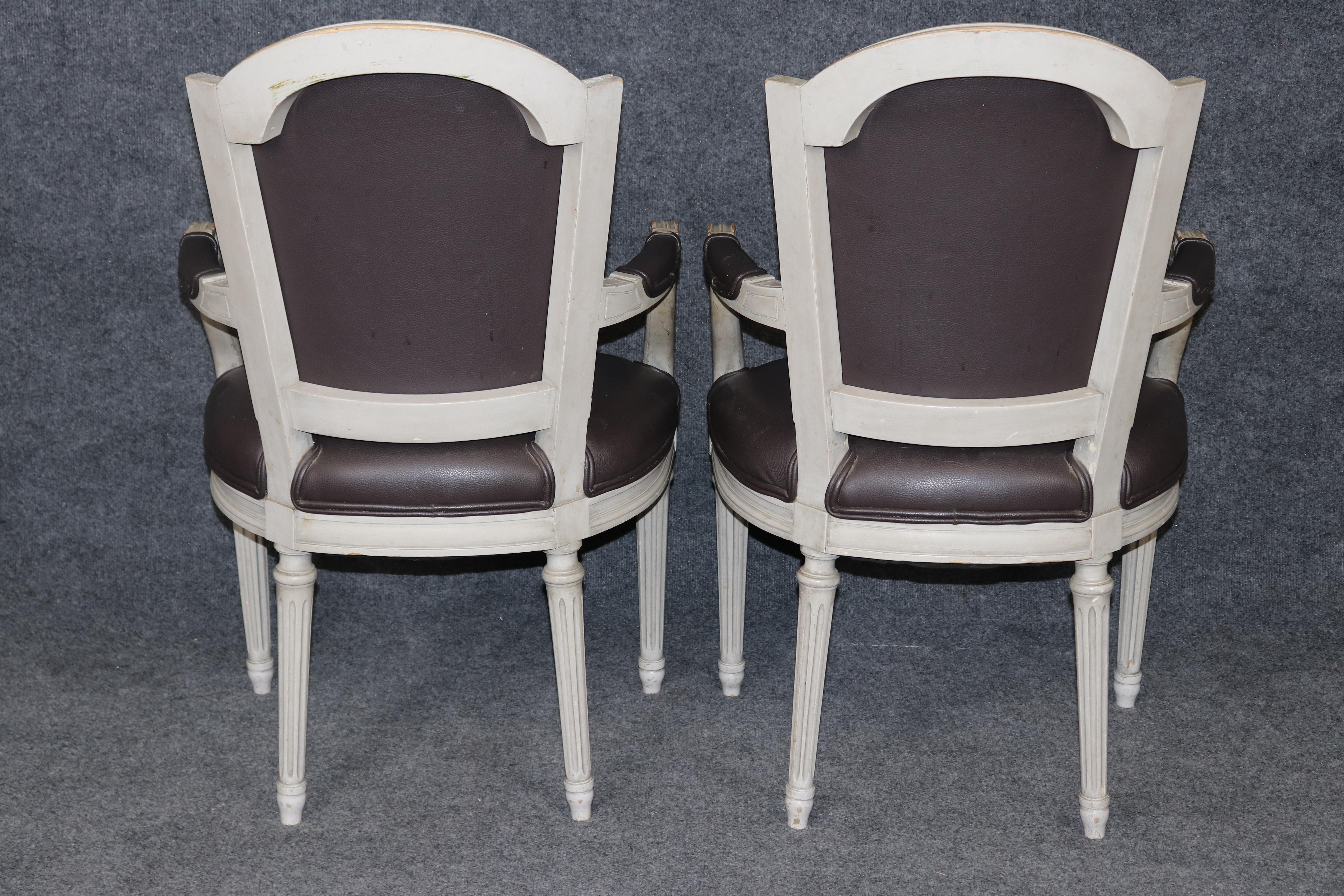 Mid-20th Century Rare Large Set of 10 Distressed Maison Jansen Style Painted Dining Chairs For Sale
