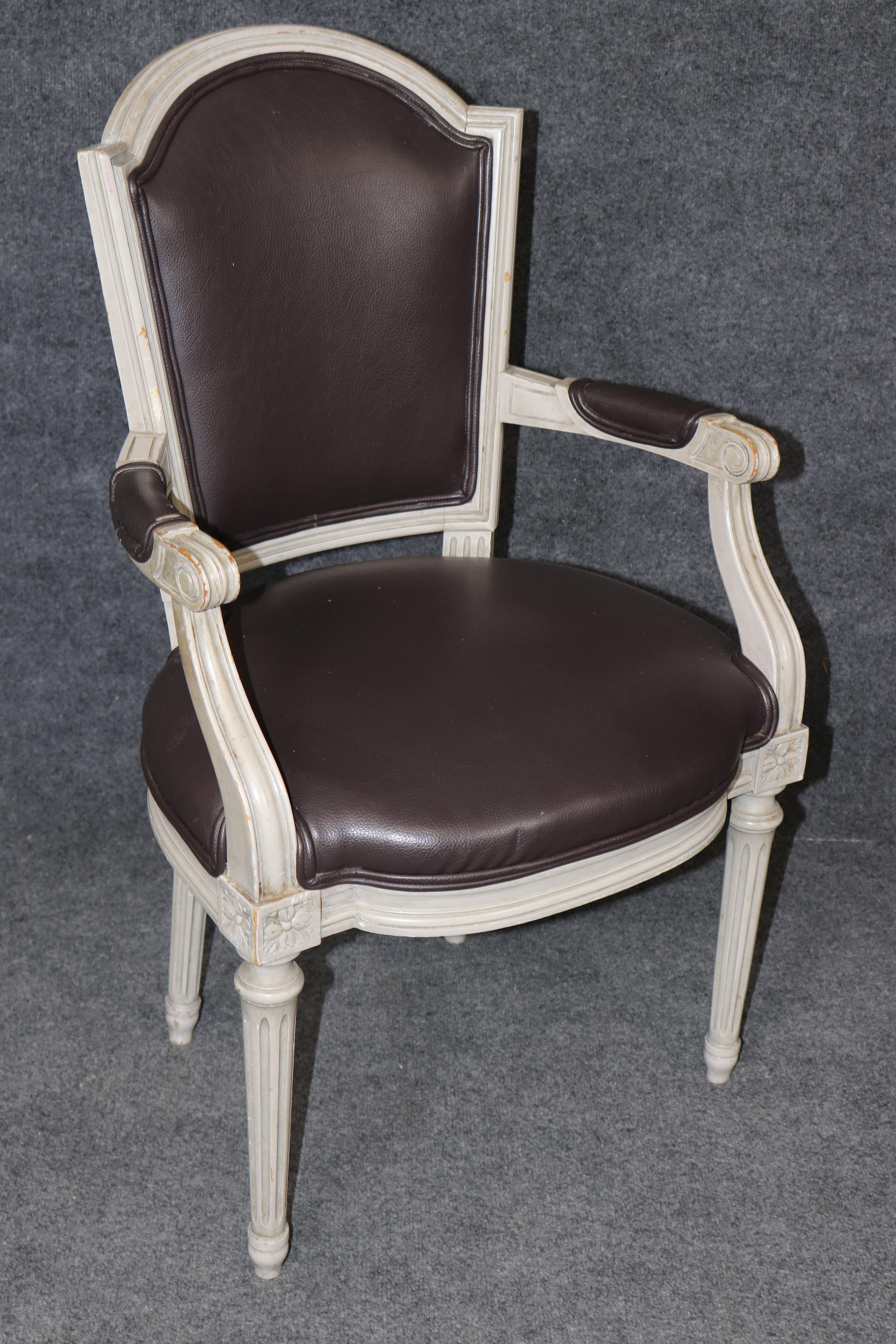 Rare Large Set of 10 Distressed Maison Jansen Style Painted Dining Chairs For Sale 1