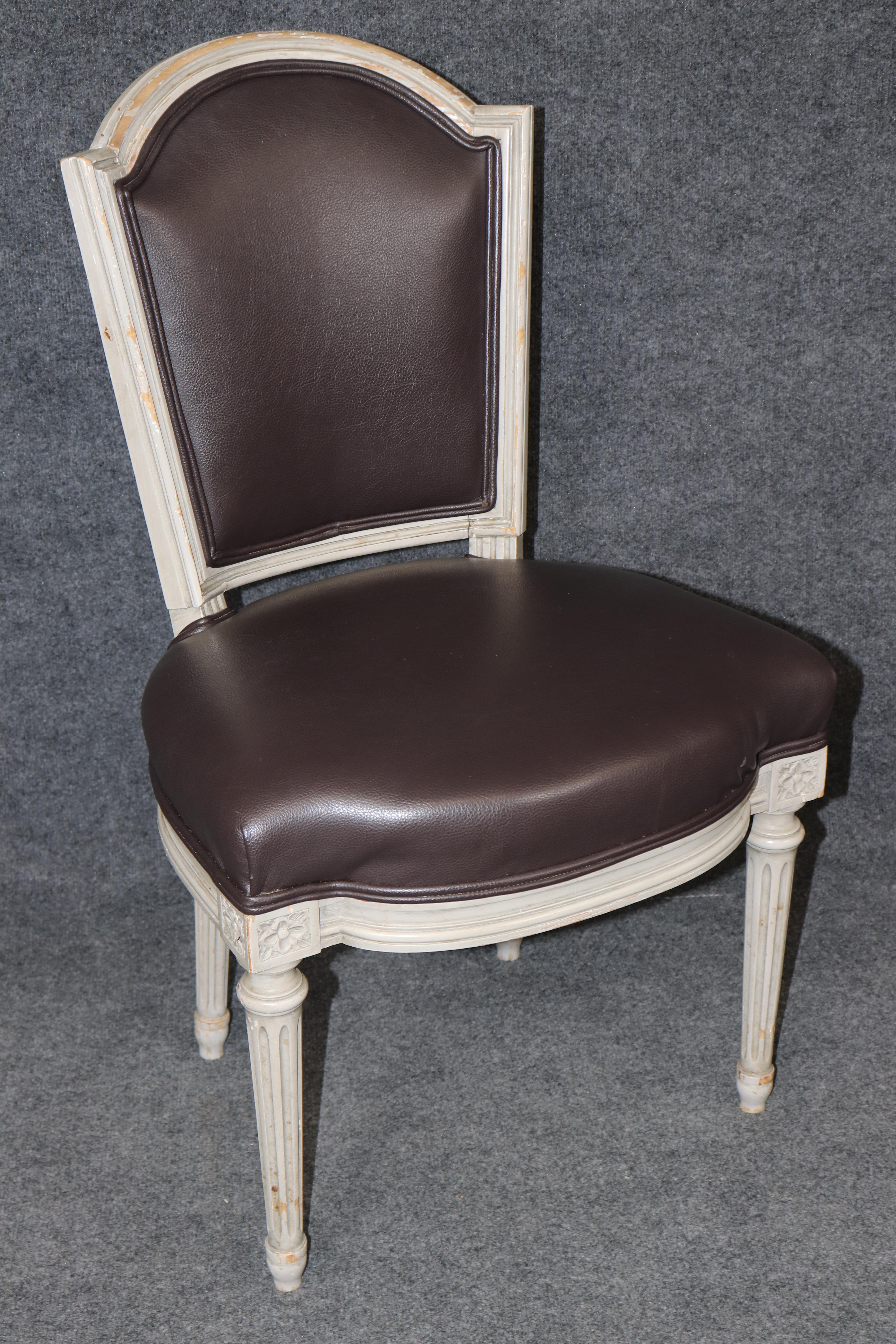 Rare Large Set of 10 Distressed Maison Jansen Style Painted Dining Chairs For Sale 2