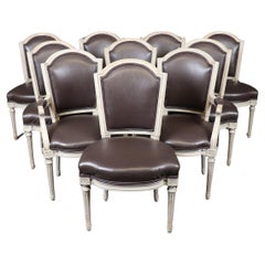 Rare Large Set of 10 Distressed Maison Jansen Style Painted Dining Chairs