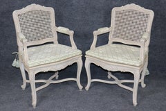 Rare Large Set of 12 French Painted Cane French Louis XV Carved Dining Chairs