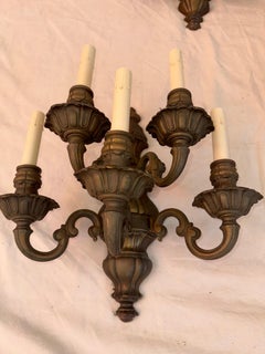 Rare large set of four 1940's solid brass sconces