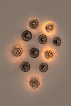 Rare grand ensemble de grandes lampes murales à glace Hillebrand, Allemagne, 1960