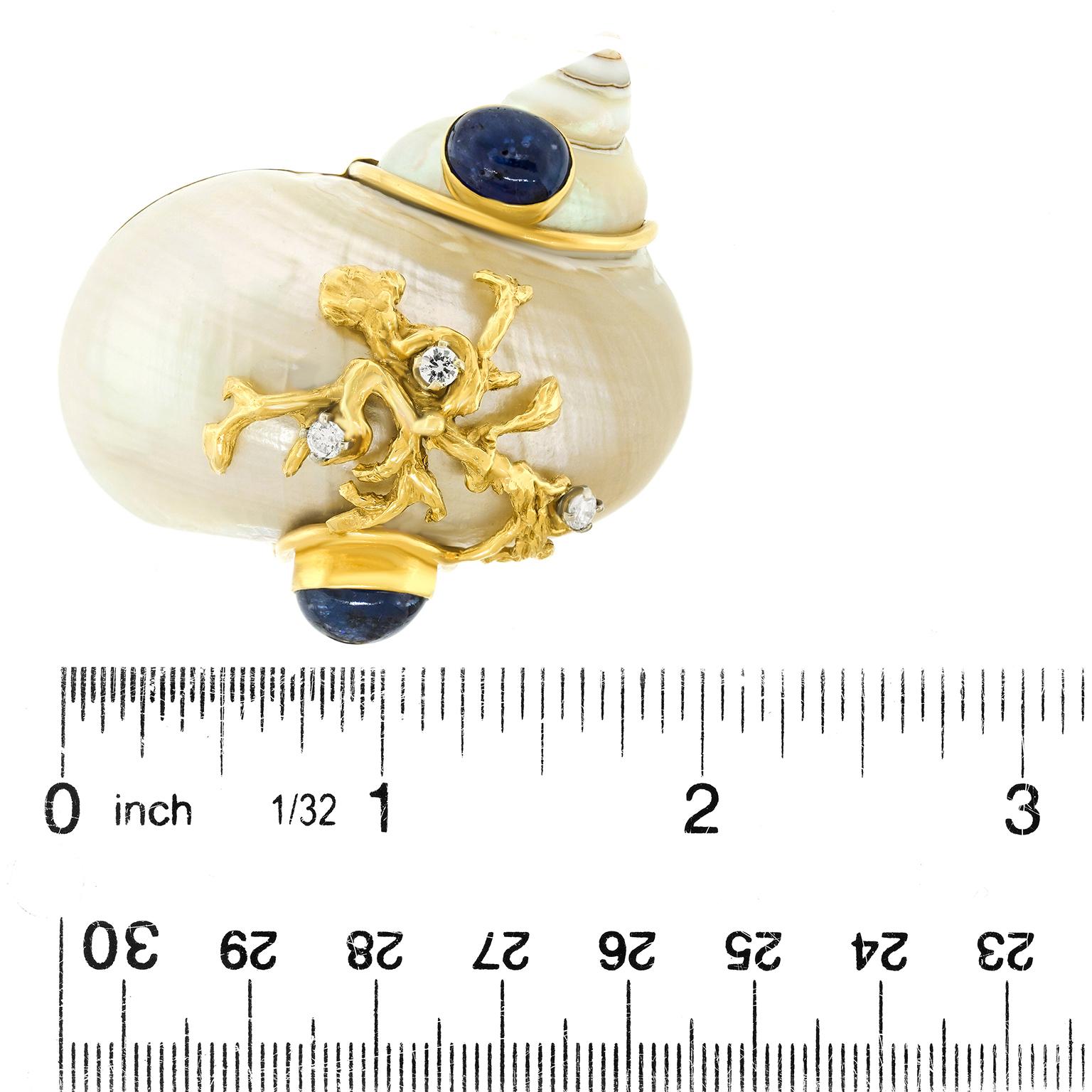 Rara grande spilla Seaman Schepps degli anni '70 montata con oro e zaffiri in vendita 1