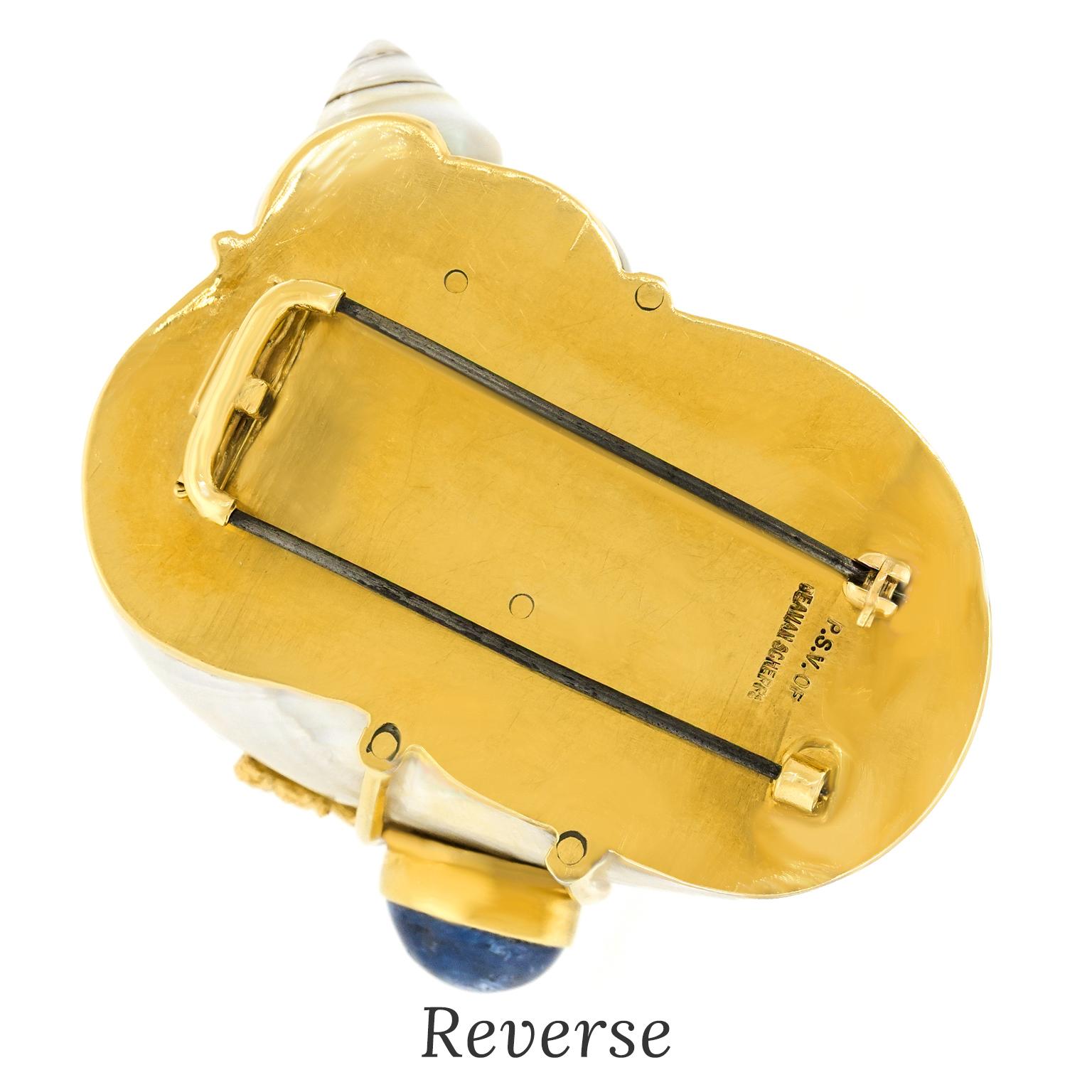 Rara grande spilla Seaman Schepps degli anni '70 montata con oro e zaffiri in vendita 2