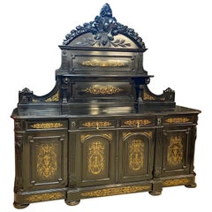 Seltenes großes Sideboard aus geschwärztem Birnenholz mit Intarsien aus Messing, Napoleon 3