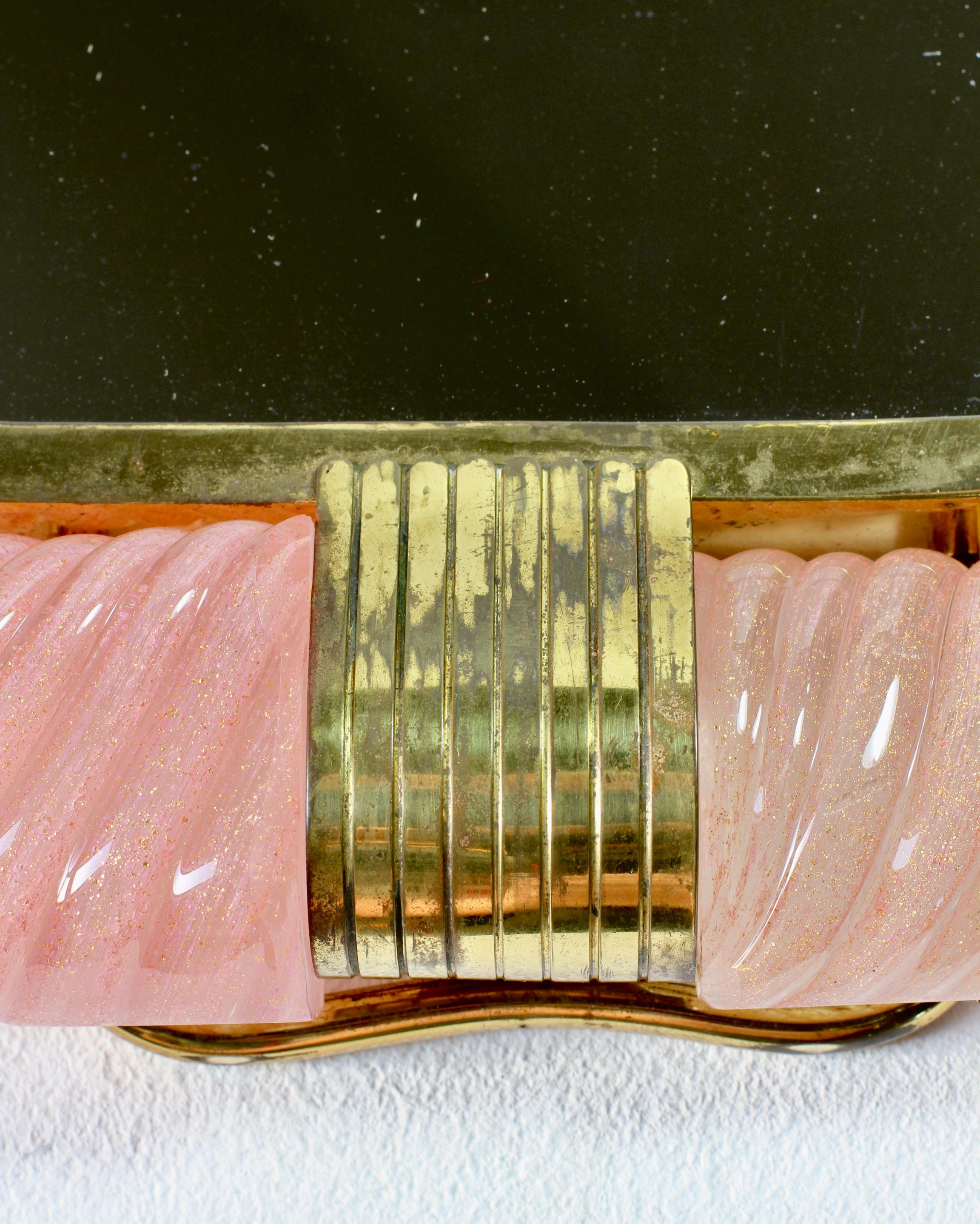 Rare Large Signed Ercole Barovier Pink Murano Glass & Brass Vanity Mirror 1940s For Sale 12