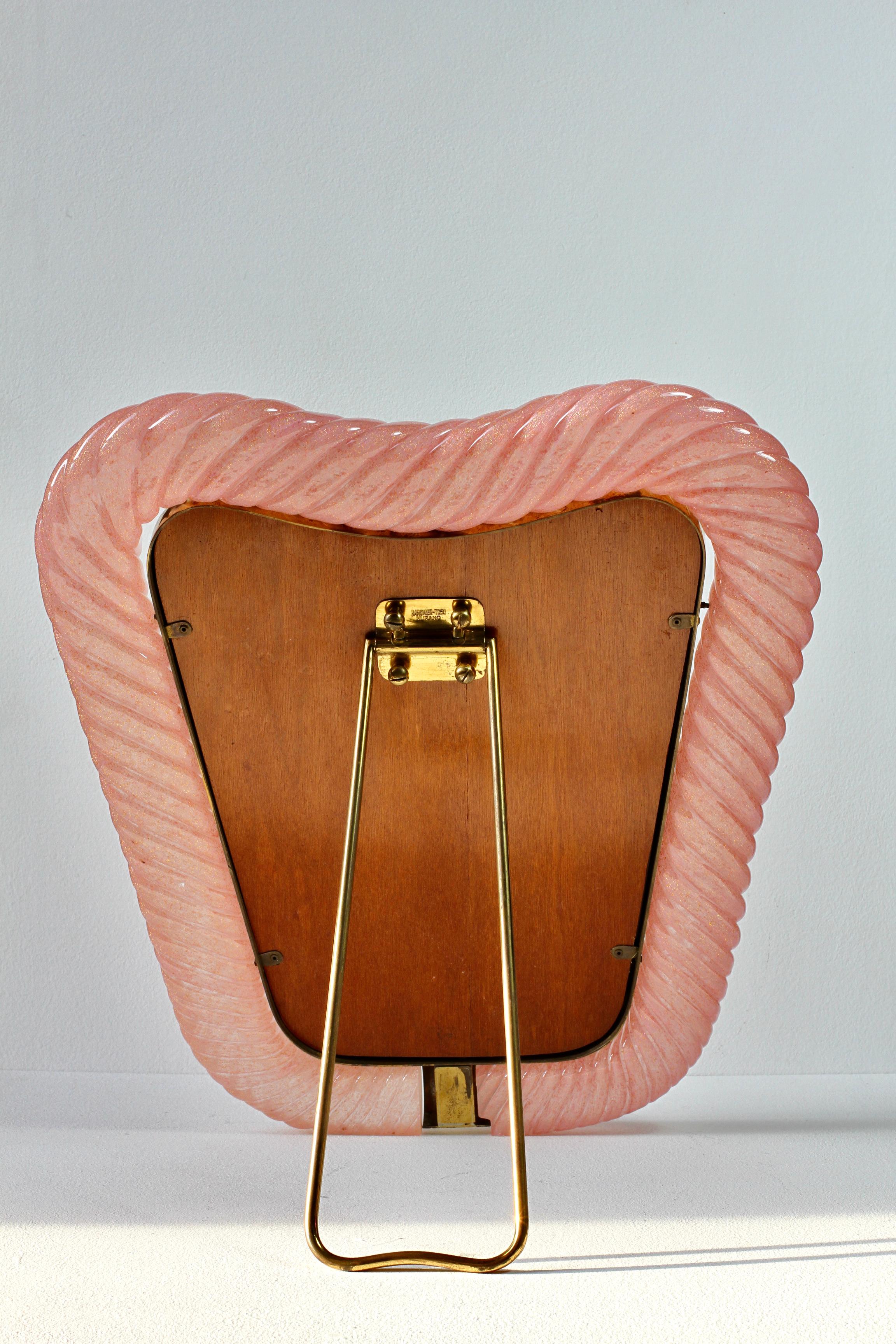 Hand-Crafted Rare Large Signed Ercole Barovier Pink Murano Glass & Brass Vanity Mirror 1940s For Sale