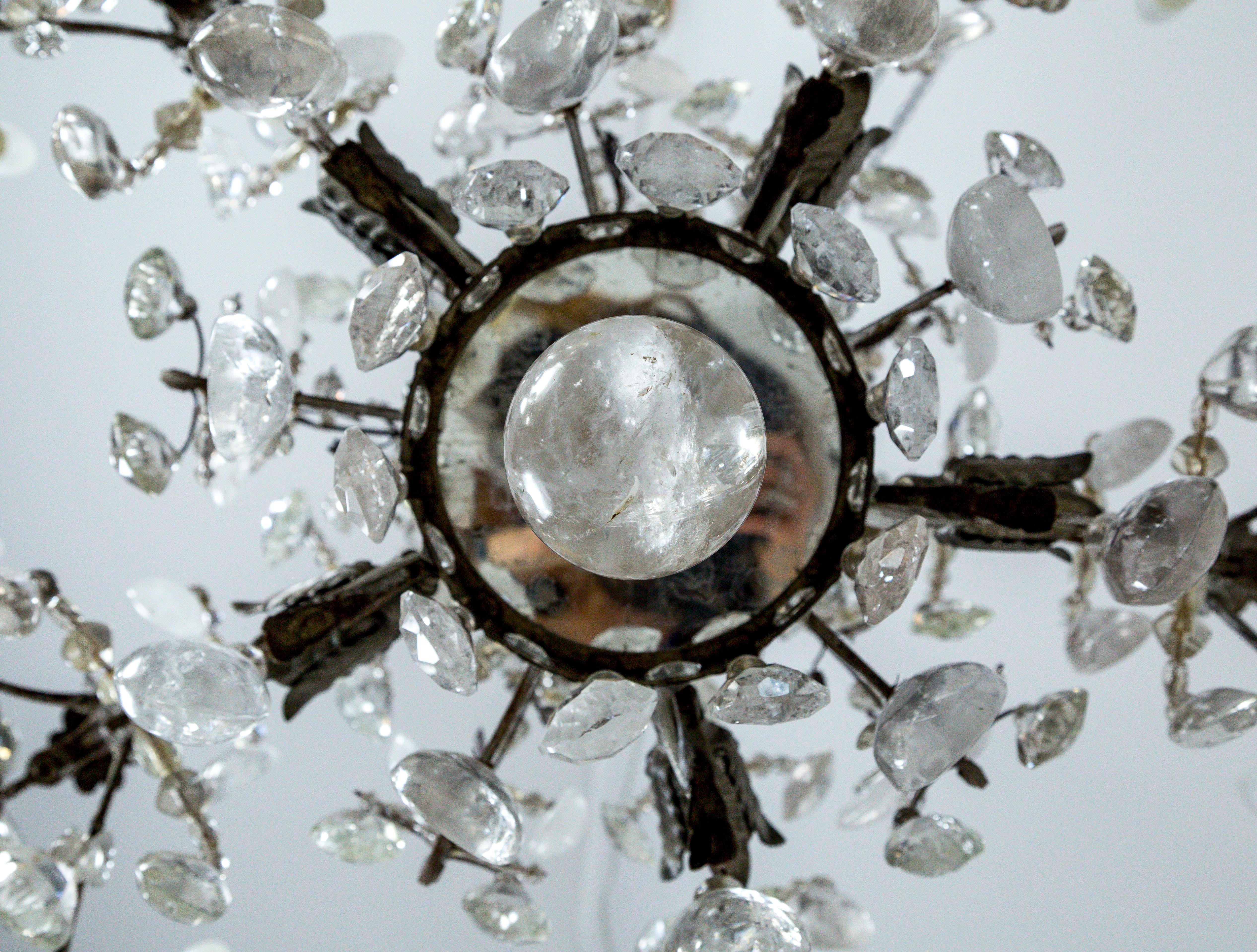 Large Maison Bagues Silver Gilt Bronze Rock Crystal Flower Bouquet Chandelier For Sale 10