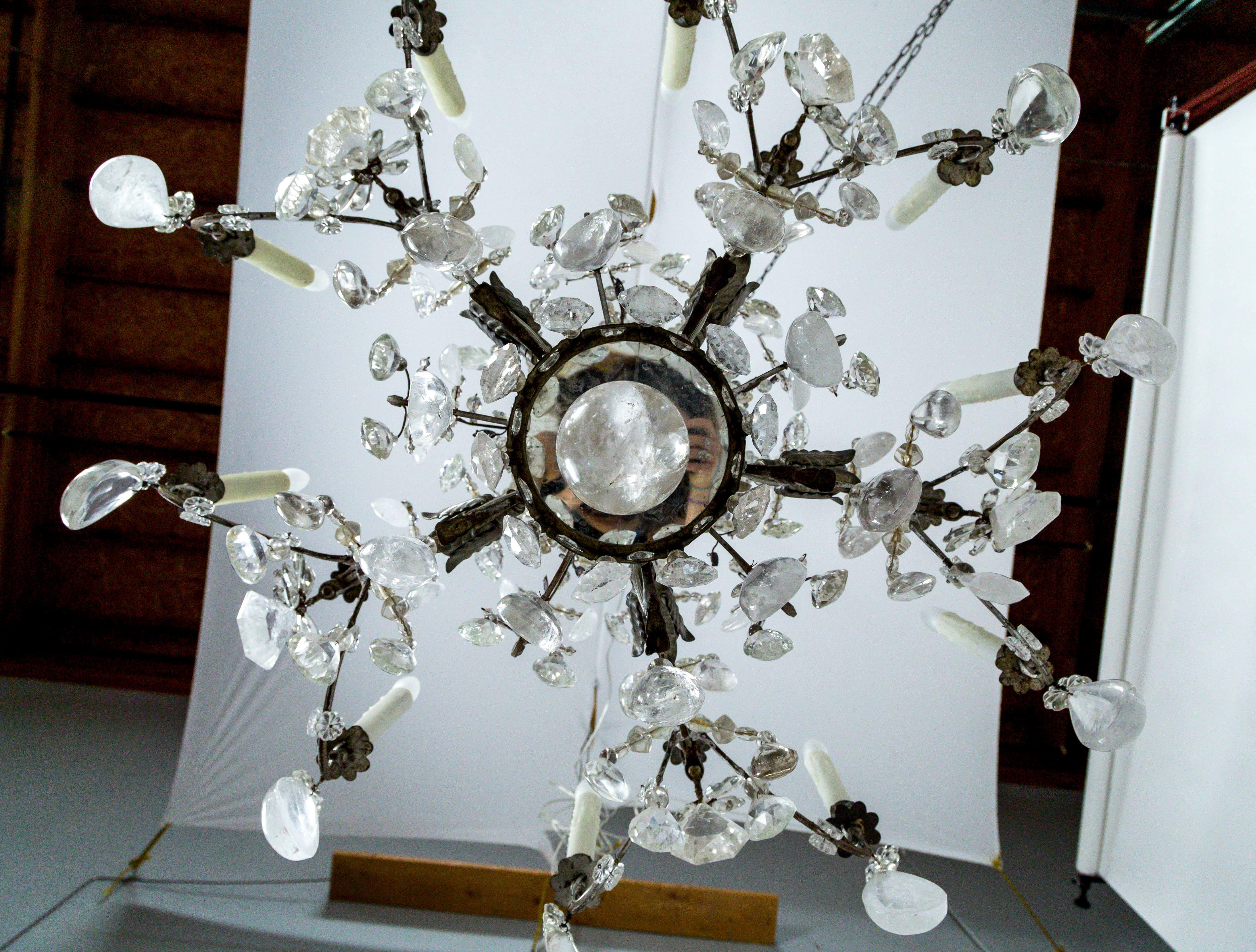 Large Maison Bagues Silver Gilt Bronze Rock Crystal Flower Bouquet Chandelier For Sale 11