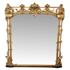 Rare grand miroir à trumeau de château ou de maison de campagne du 19e siècle