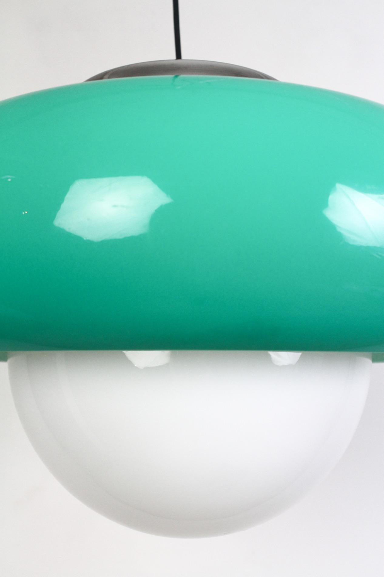 Rare Large Size Green Pendant Lamp, Meblo by Harvey Guzzini, 1970s In Good Condition In Budapest, HU
