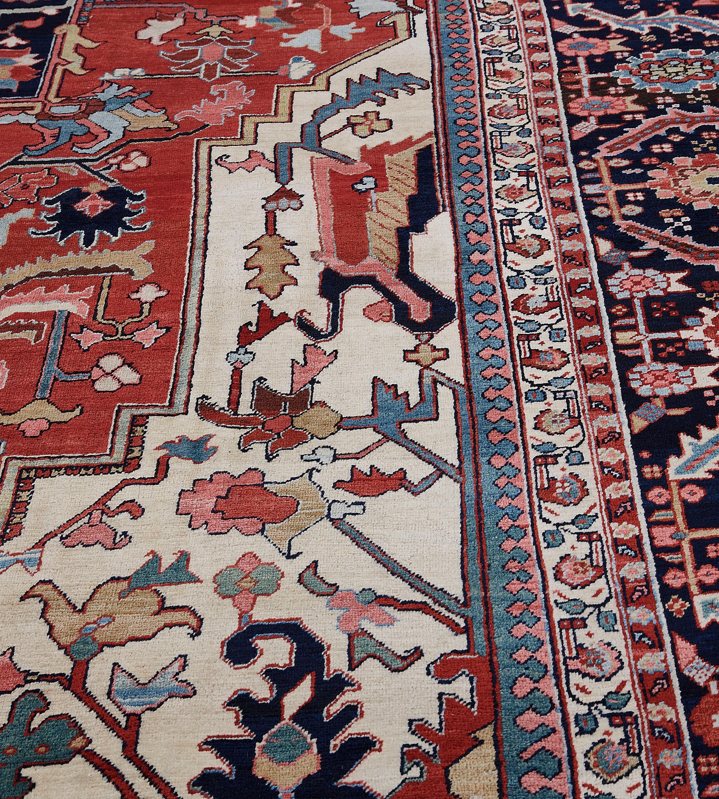 Hand-Knotted Rare Large-sized Traditional Hand-woven Wool Persian Serapi Rug For Sale