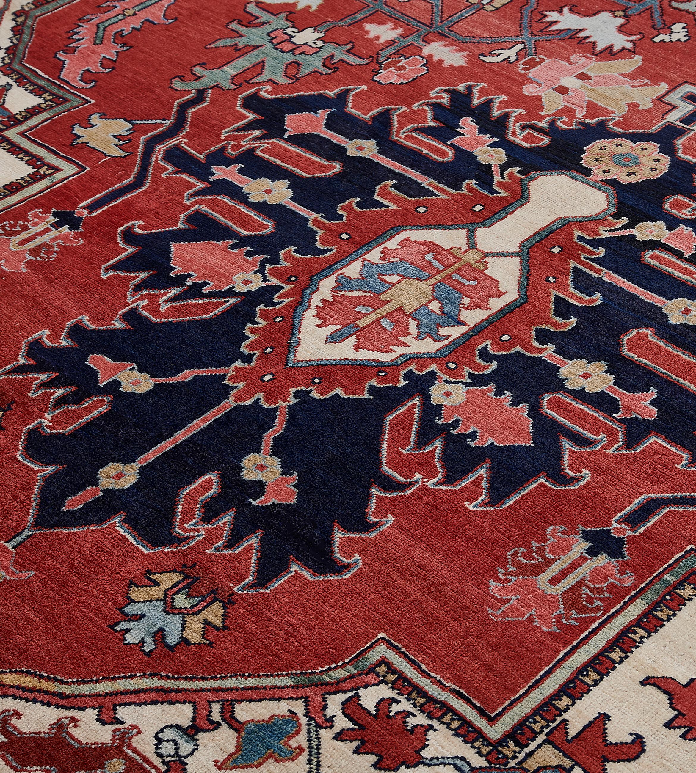 Rare Large-sized Traditional Hand-woven Wool Persian Serapi Rug For Sale 2