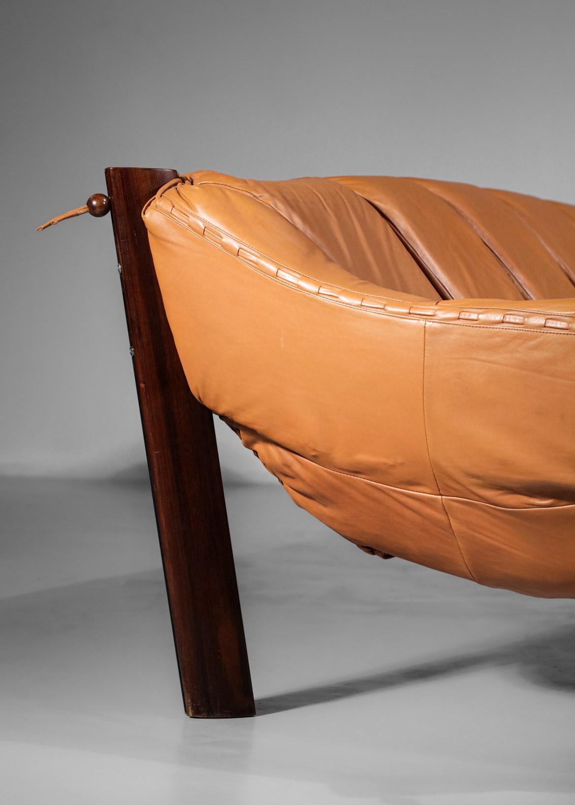 Rare Large Sofa Percival Lafer MP 211 Leather Camel Brazilian Design 60's 3