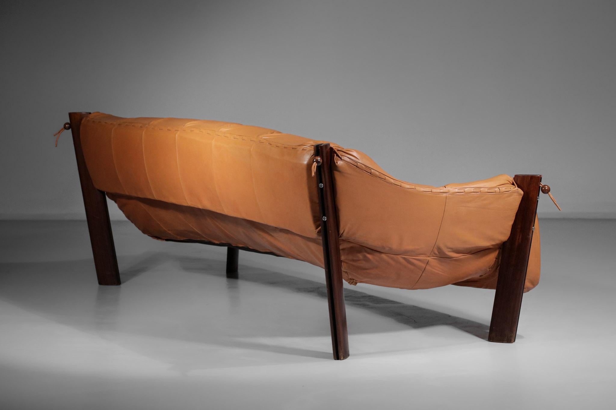 Rare Large Sofa Percival Lafer MP 211 Leather Camel Brazilian Design 60's 4