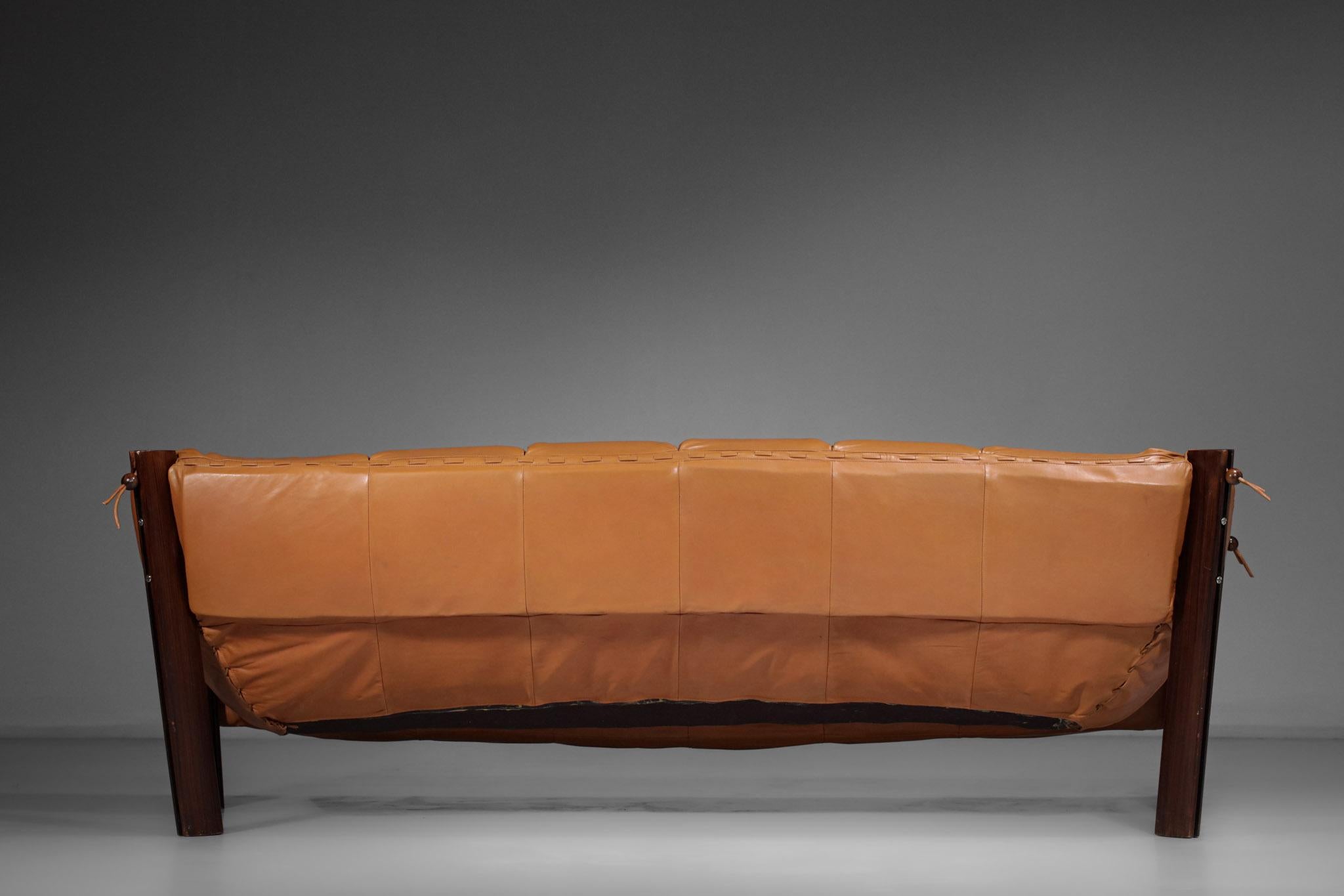Rare Large Sofa Percival Lafer MP 211 Leather Camel Brazilian Design 60's 6