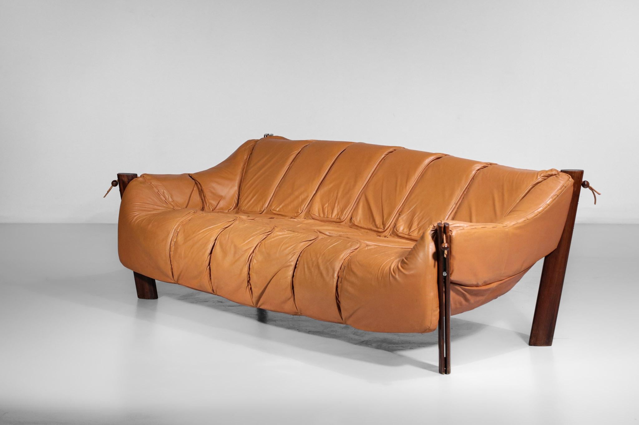 Rare Large Sofa Percival Lafer MP 211 Leather Camel Brazilian Design 60's 9