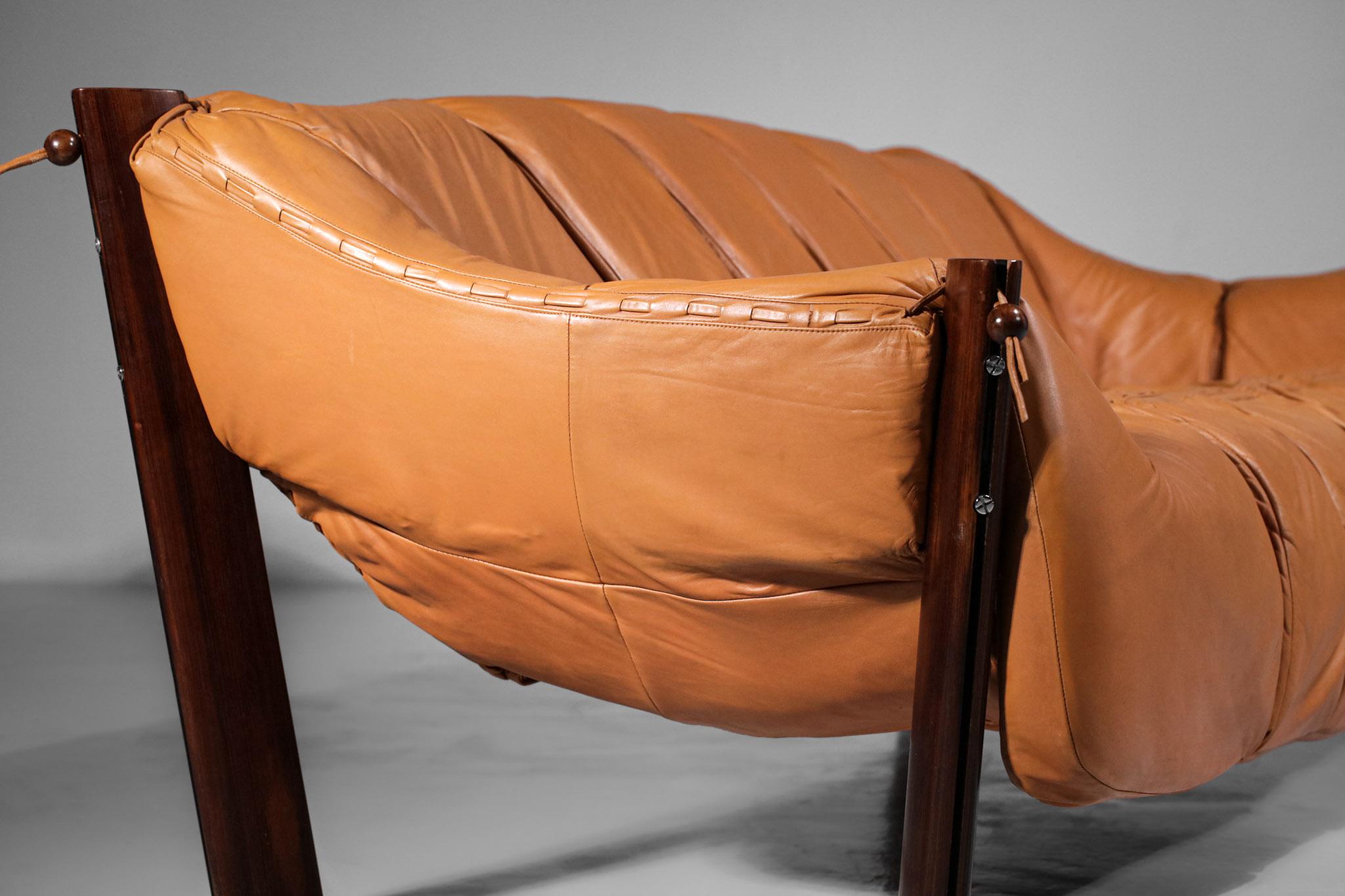 Rare Large Sofa Percival Lafer MP 211 Leather Camel Brazilian Design 60's 10
