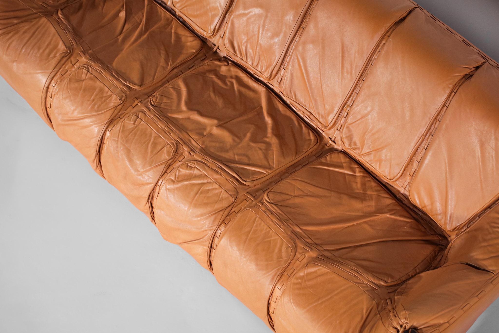 Mid-Century Modern Rare Large Sofa Percival Lafer MP 211 Leather Camel Brazilian Design 60's