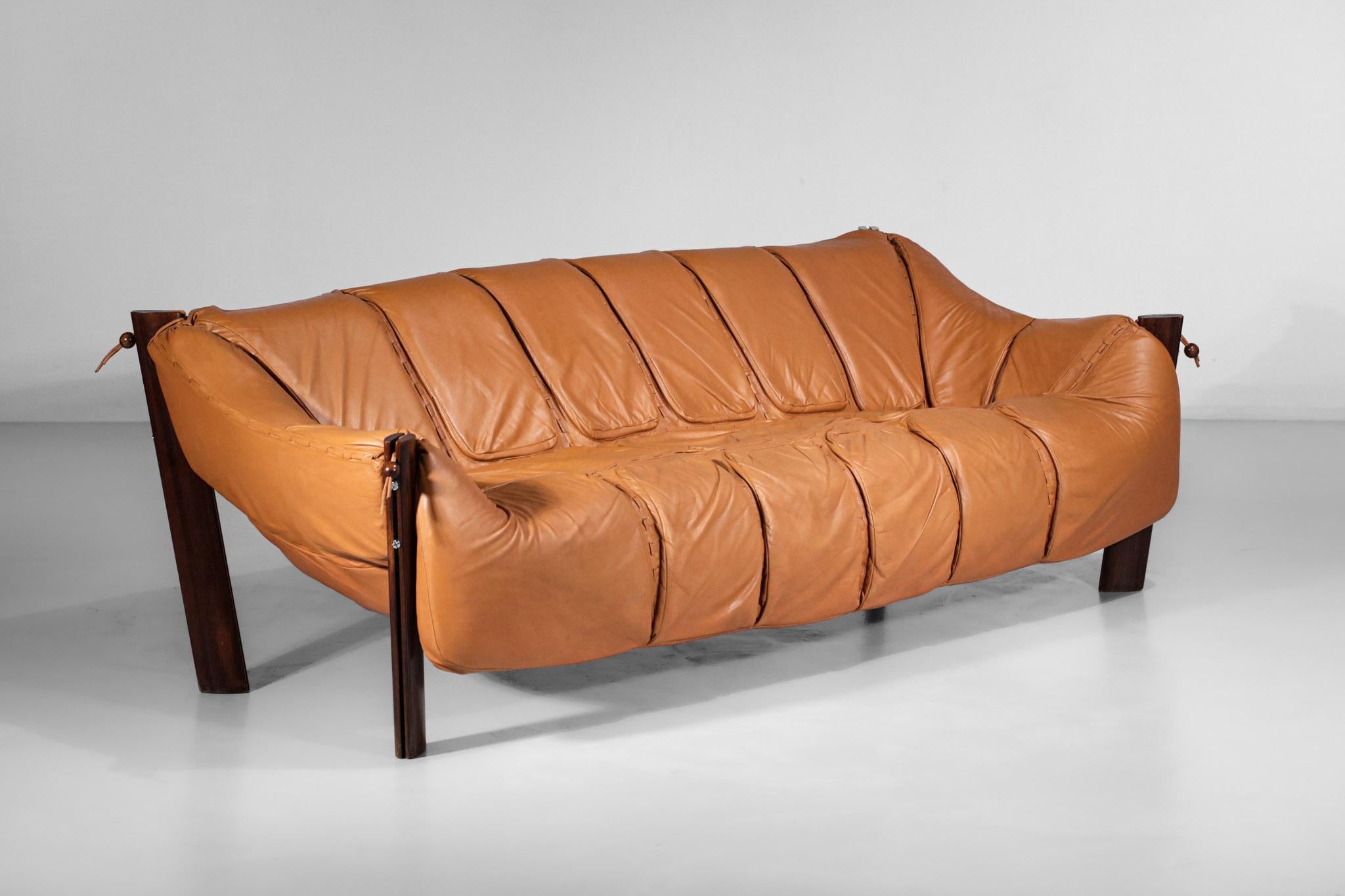 Rare Large Sofa Percival Lafer MP 211 Leather Camel Brazilian Design 60's 2