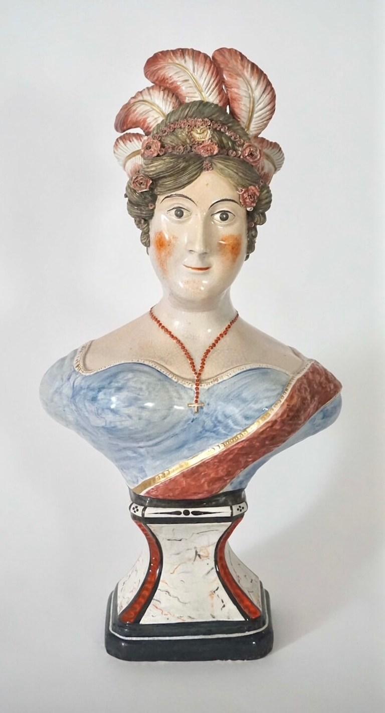 Große Staffordshire Portraitbüste von Königin Caroline, RARE, England, um 1820 im Angebot 6