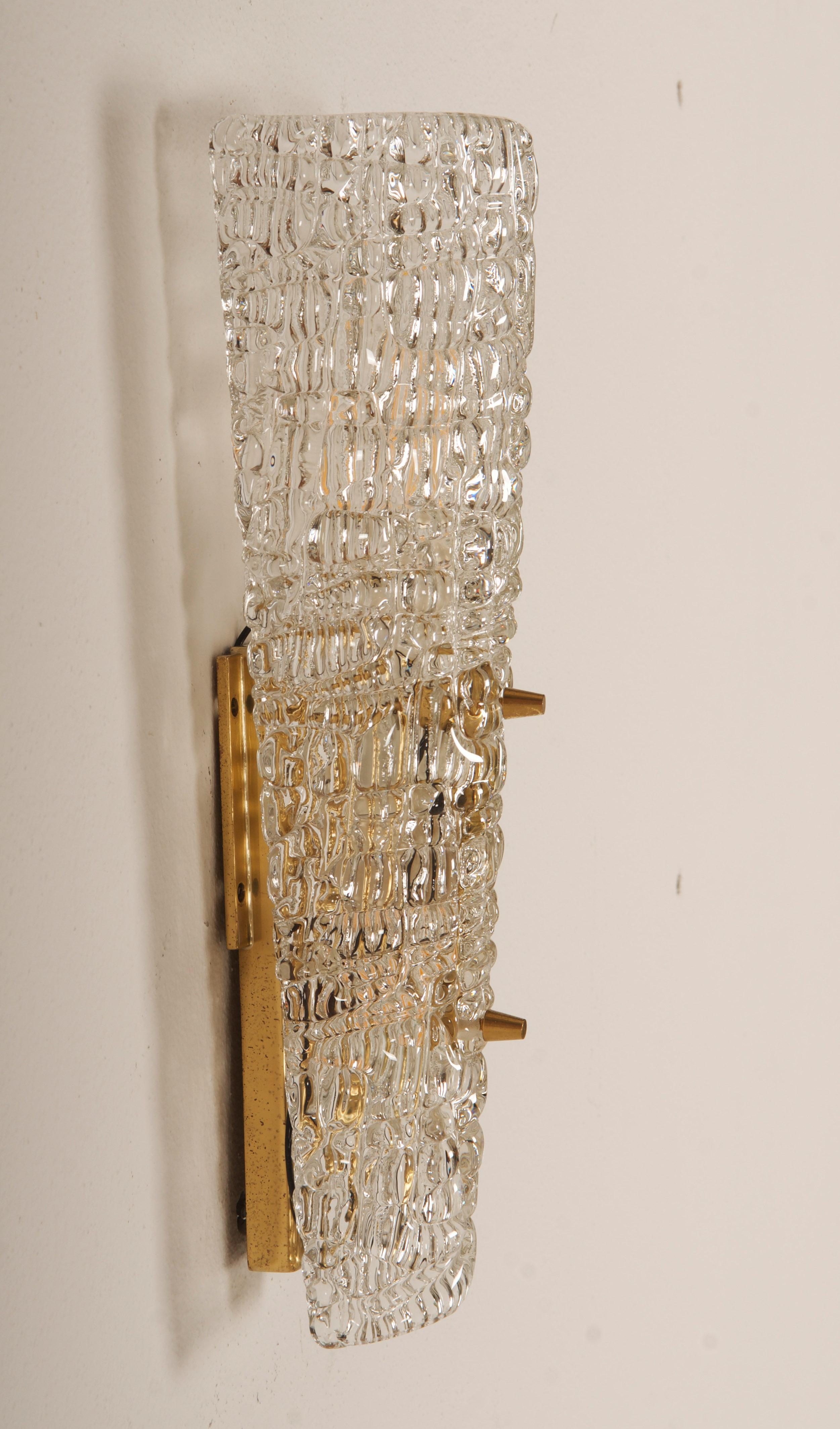 Mid-Century Modern Rare Large Structured Glass Wall Lights Sconces by Kalmar For Sale