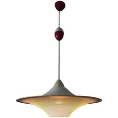 Rare Large Swedish Hemi UFO Pendant Elevator Lamp Perforated Metal, 1960