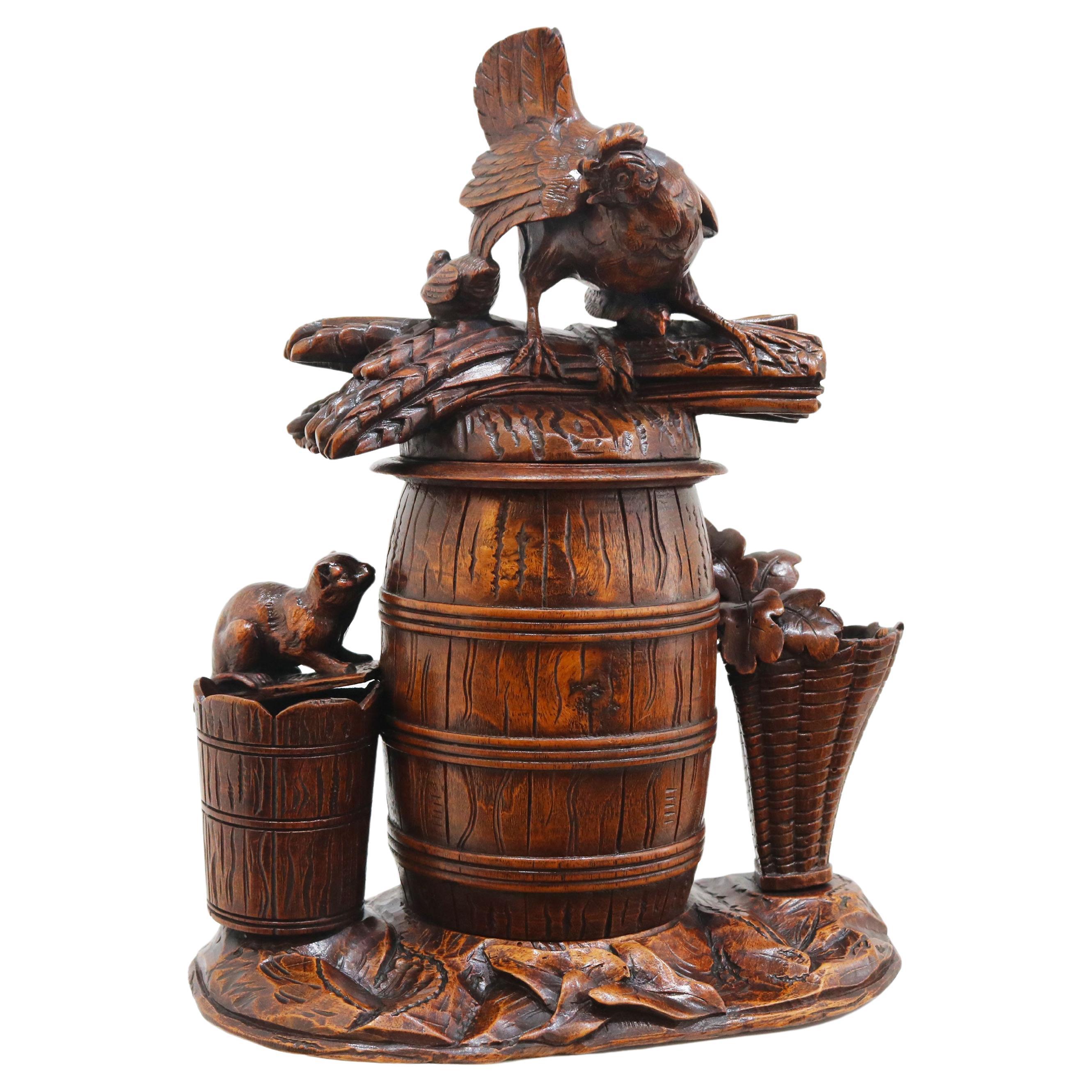 Rare large Swiss Black Forest Tobacco box with Chickens 19th century Humidor