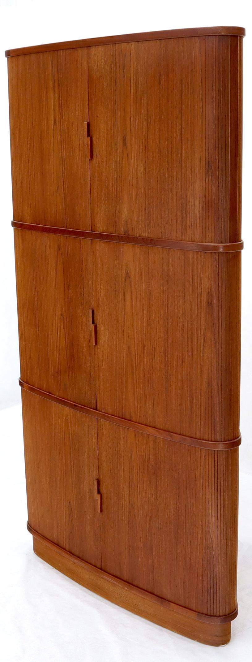 Rare Large Tambour Door Danish Modern Teak Corner Cabinet 5