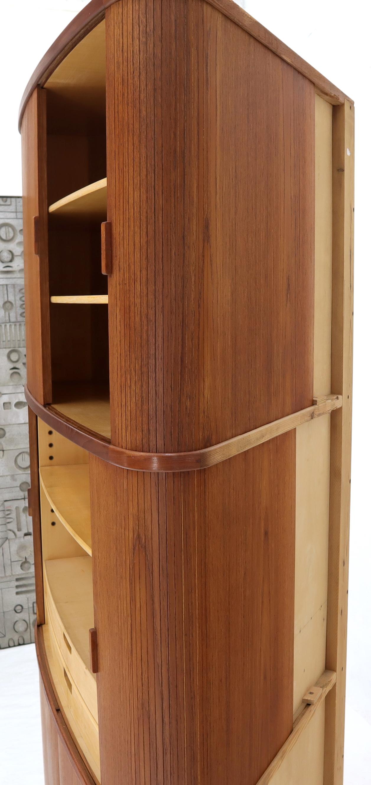 Rare Large Tambour Door Danish Modern Teak Corner Cabinet In Excellent Condition In Rockaway, NJ