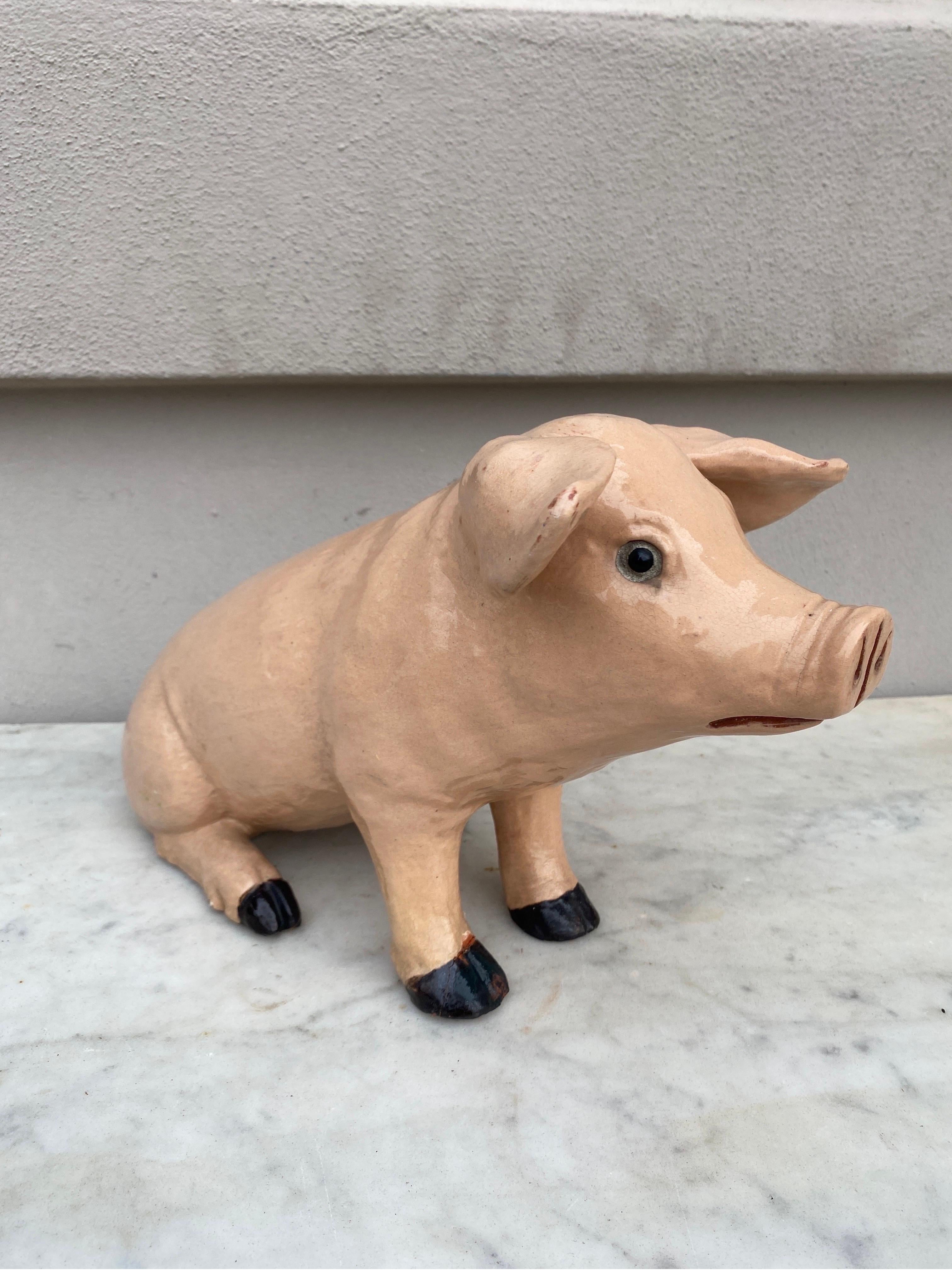 French Rare Large Terracotta Majolica Pig Bavent Normandy For Sale